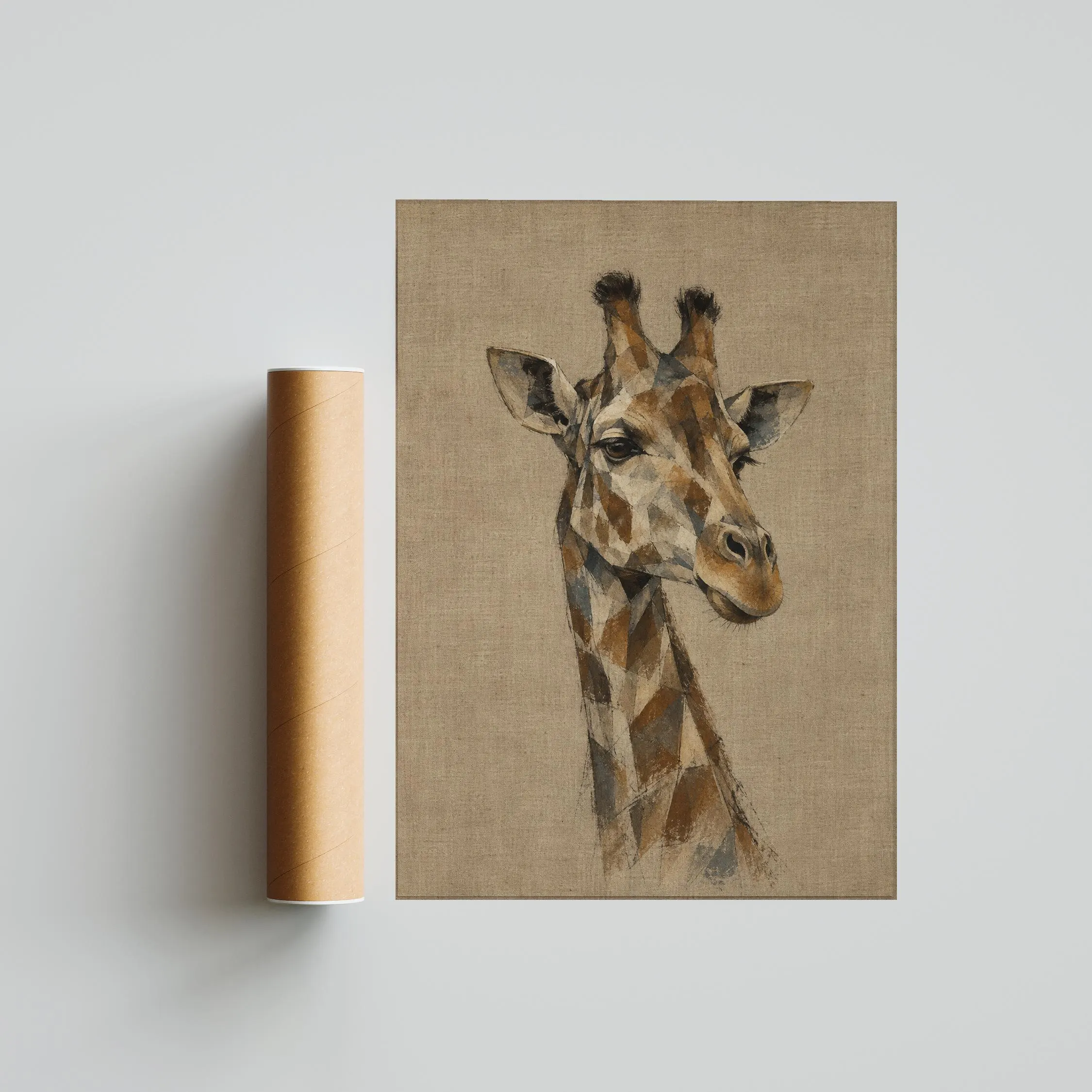 Cubist Giraffe Wall Art, Abstract Geometric Safari Portrait, Modern Neutral Decor – Calm Wall Art by Artsify thumbnail 5