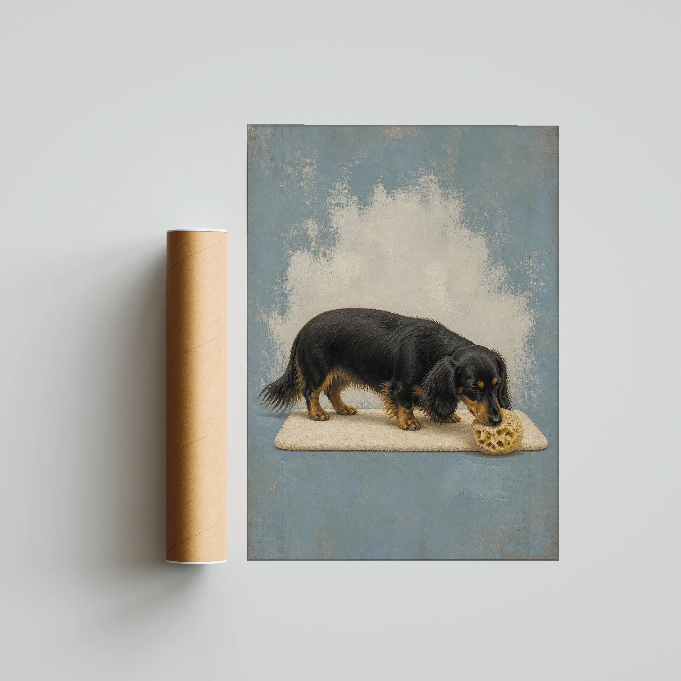 Funny Dachshund Bathroom Art, Loofah Dog, Minimalist Pet Print – Calm Wall Art by Artsify thumbnail 5