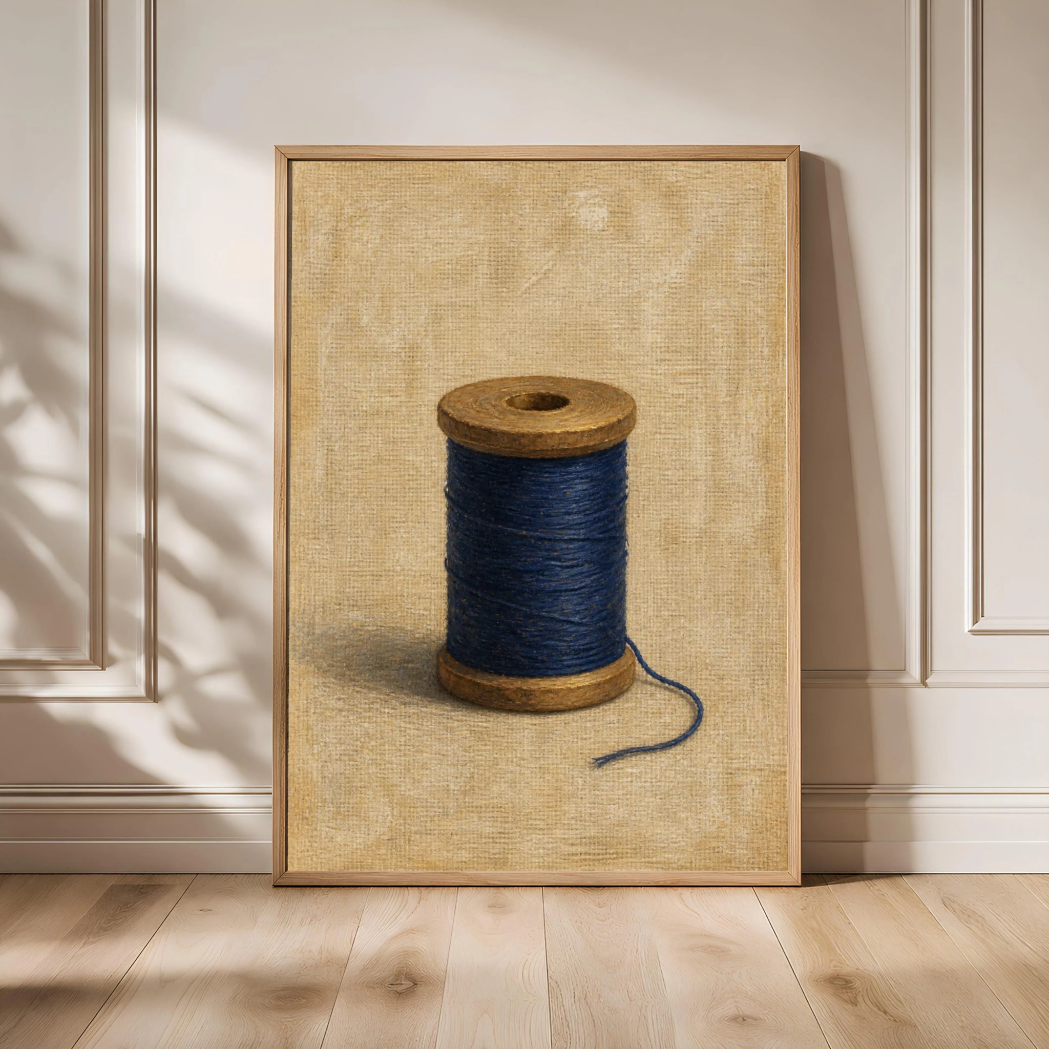 Indigo Thread Spool Wall Art, Tactile Sewing Studio Painting Print – Calm Wall Art by Artsify