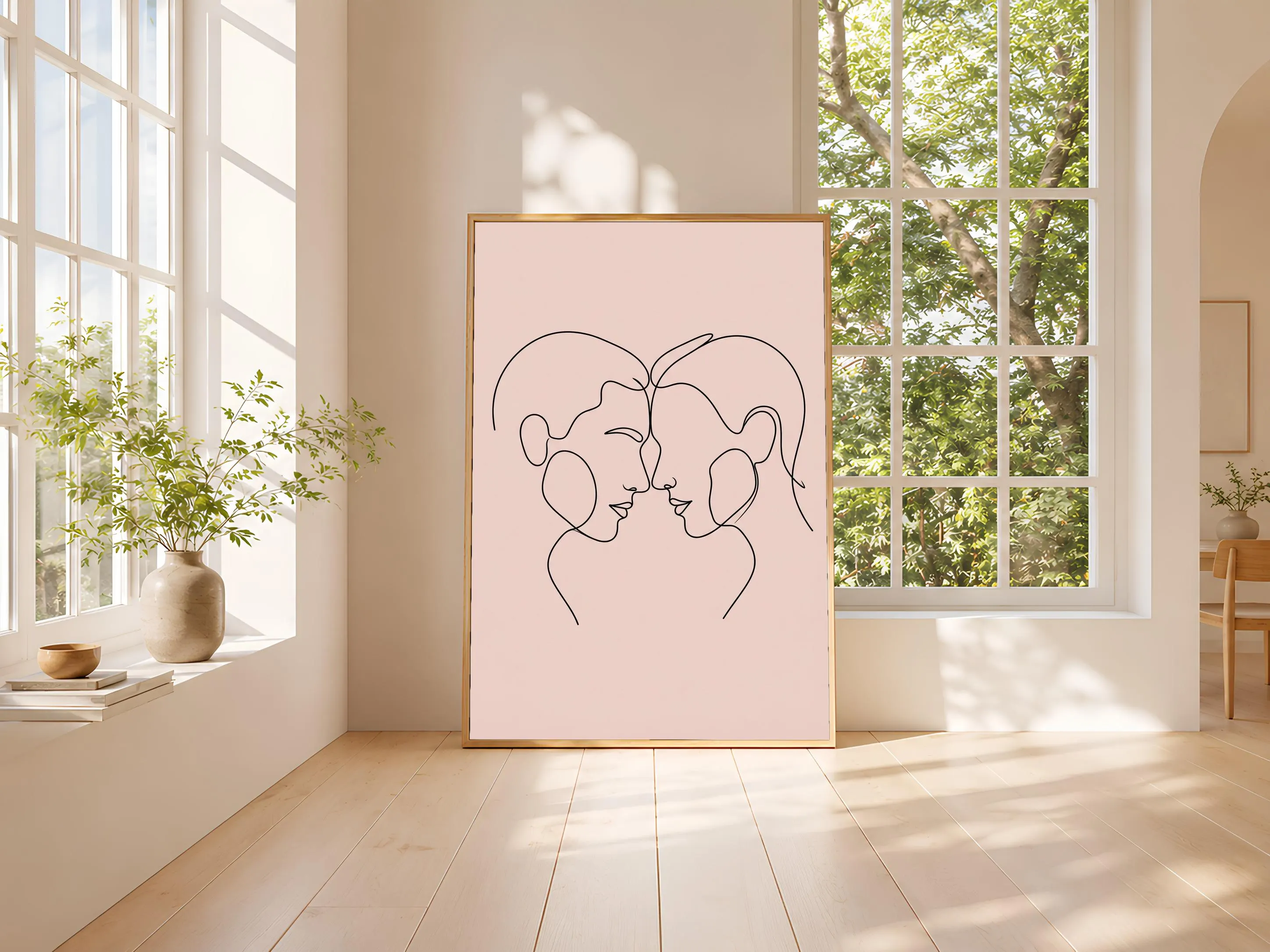 Line Art Couple Print, Minimalist One Line Portrait Poster, Blush Wall Art, Modern Art Gift – Calm Wall Art by Artsify thumbnail 3