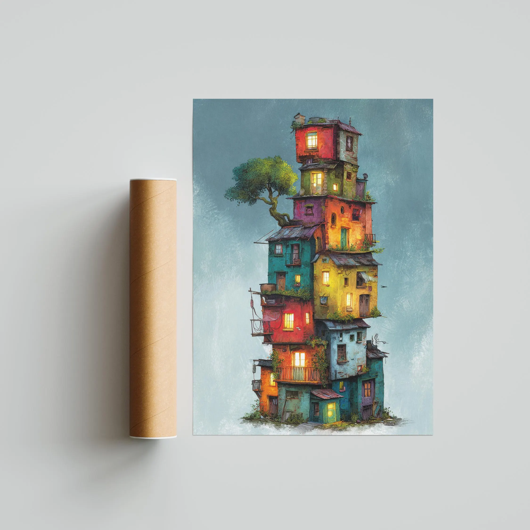 Whimsical House Illustration Print, Colorful Fantasy Architecture Art – Calm Wall Art by Artsify thumbnail 2