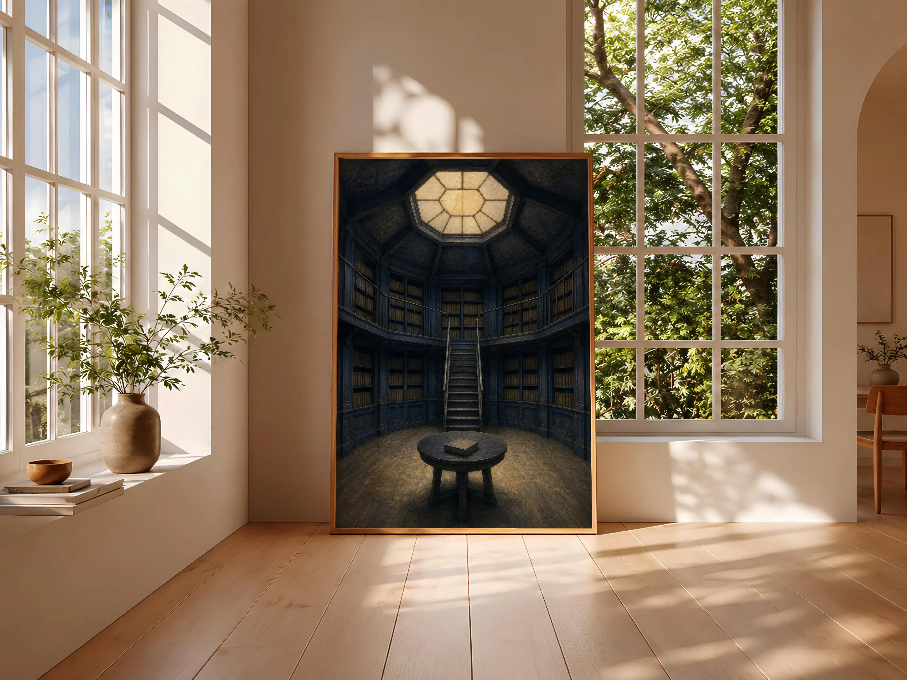 Library Dome Print, Indigo Architectural Wall Art, Moody Reading Room Poster, Housewarming Gift – Calm Wall Art by Artsify thumbnail 3
