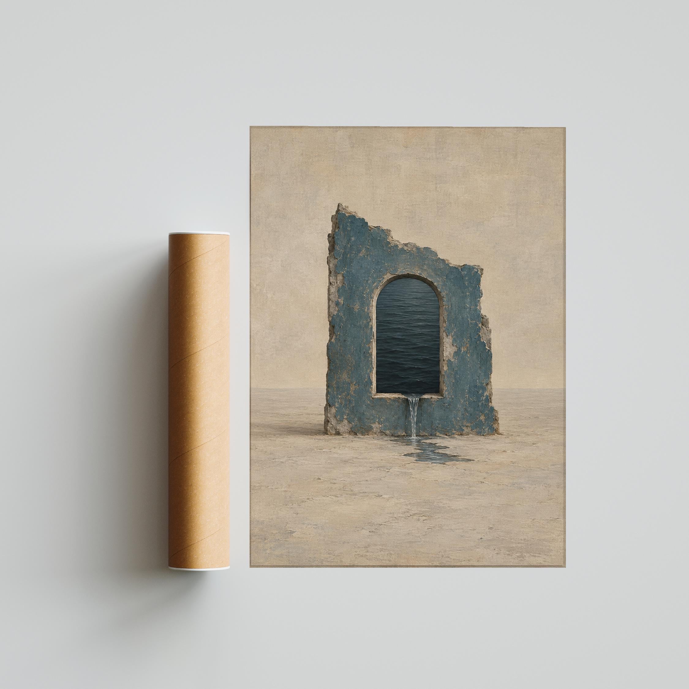 Water Window Wall Art, Minimal Surreal Blue Architecture Painting – Calm Wall Art by Artsify thumbnail 5