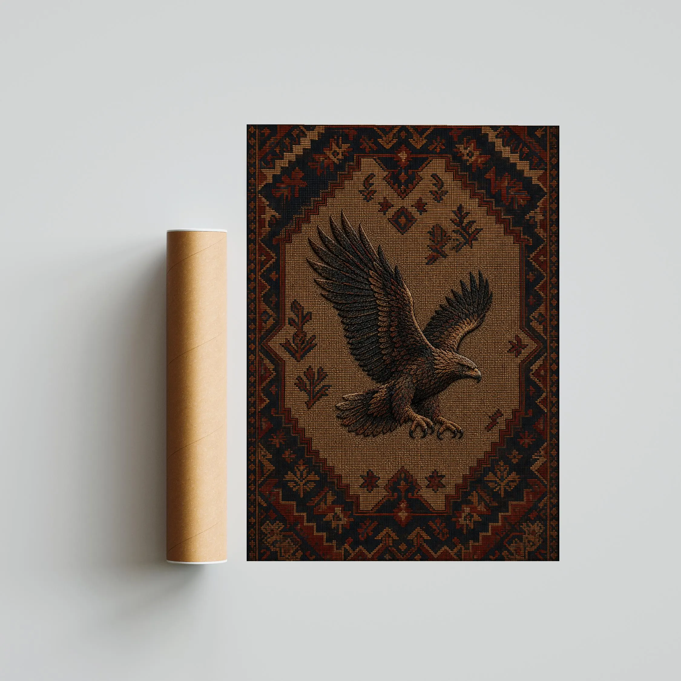 Embroidered Eagle Print, Anatolian Kilim Wall Art, Rustic Textile Poster, Boho Animal Decor – Calm Wall Art by Artsify thumbnail 5