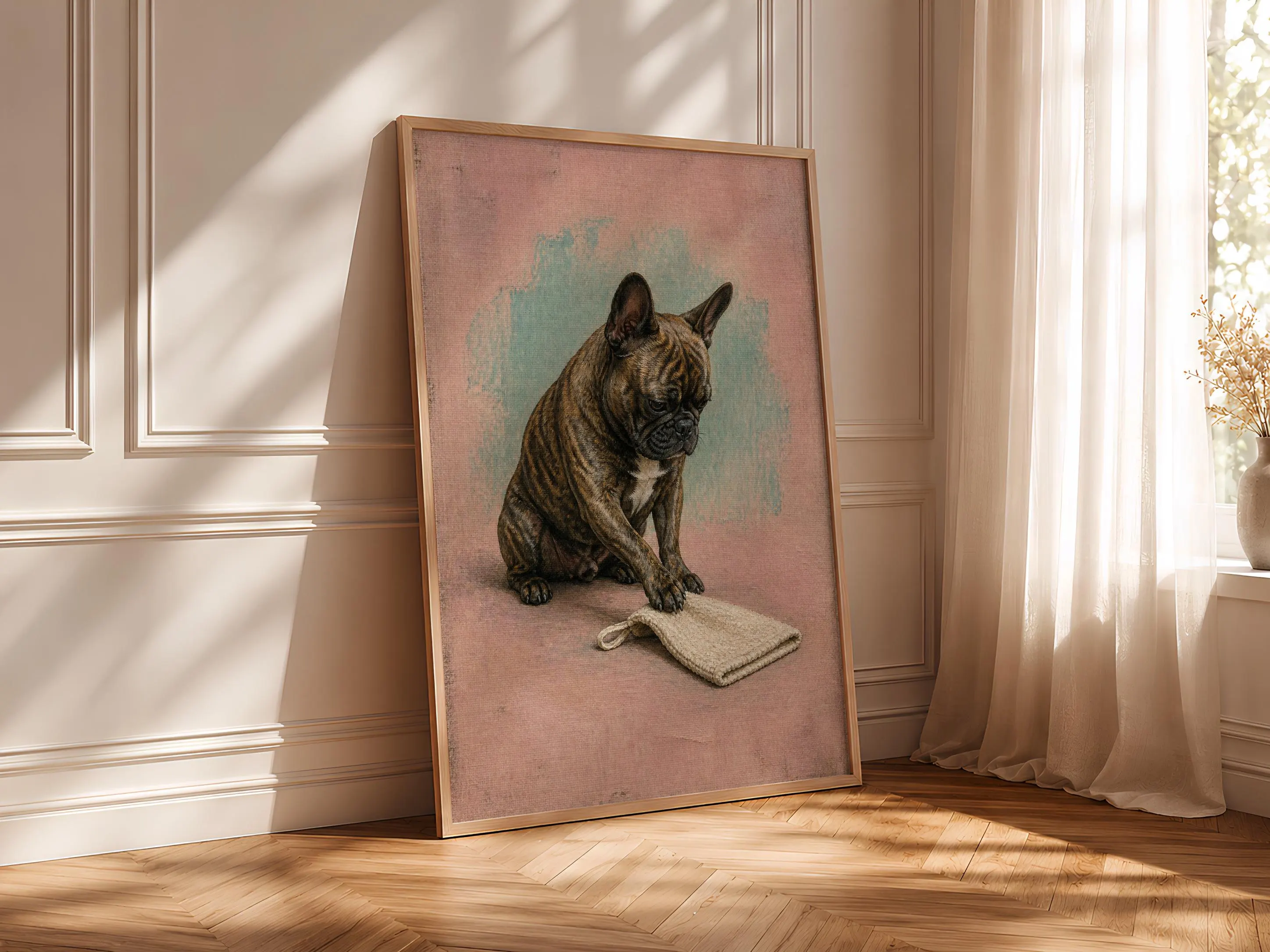 Funny French Bulldog Bathroom Art, Bath Mitt Dog, Minimalist Pet Print – Calm Wall Art by Artsify thumbnail 4