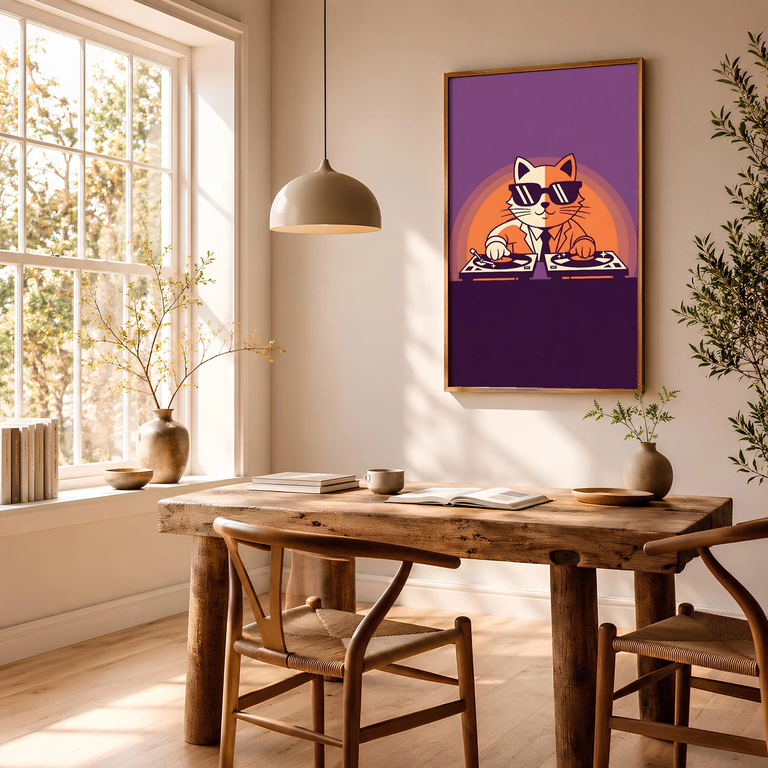 Cat DJ Art Print, Funny Music Poster, Retro Vinyl Wall Art, Quirky Living Room Decor, Music Lover Gift, Housewarming Gift – Calm Wall Art by Artsify thumbnail 2