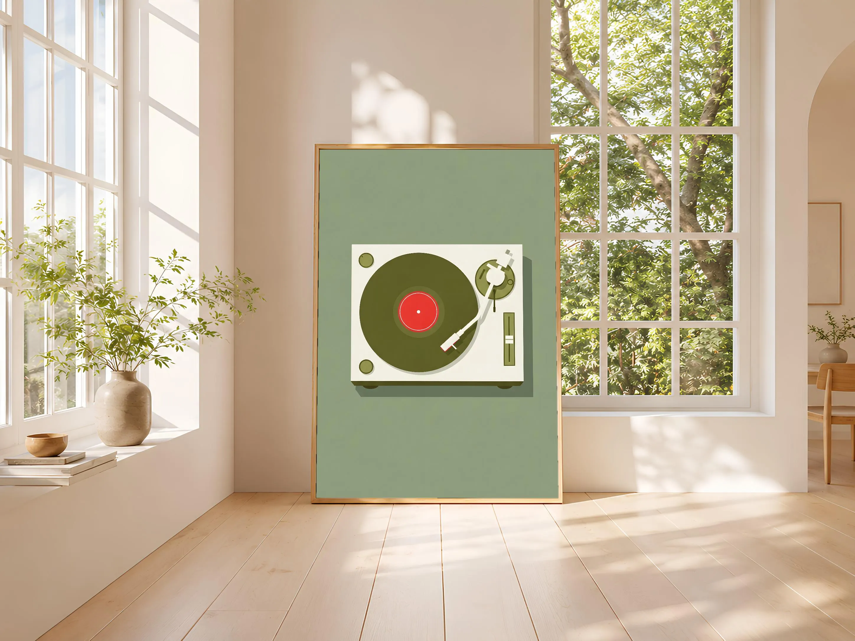 Vintage Turntable Print, Japandi Retro Vinyl Poster, Red Record Wall Art, Music Room Decor, Housewarming Gift – Calm Wall Art by Artsify thumbnail 3