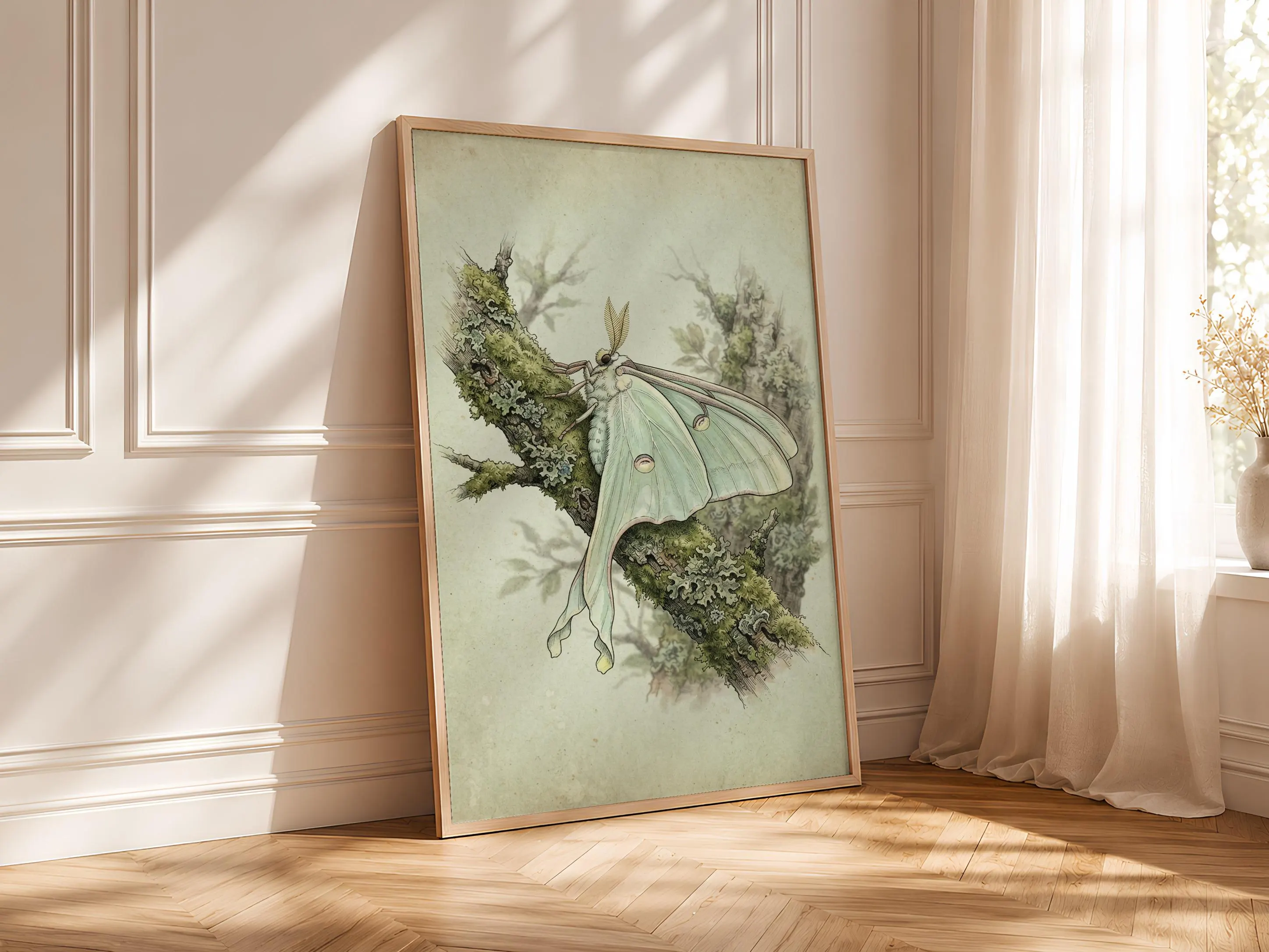 Luna Moth Print, Vintage Botanical Poster, Sage Wall Art, Cottagecore Decor, Housewarming Gift – Calm Wall Art by Artsify thumbnail 4
