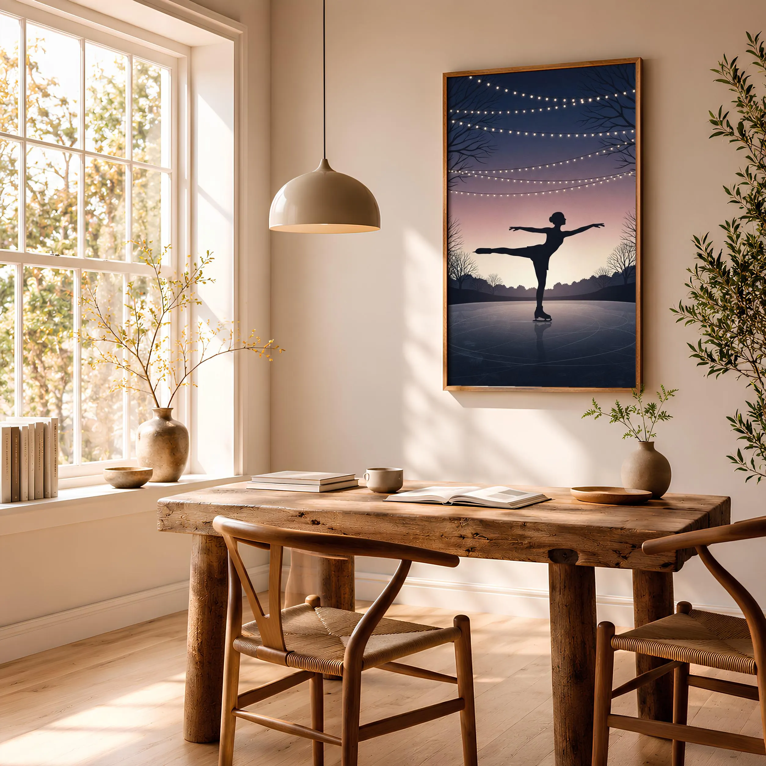 Ice Skater Print, Night Rink Poster, Navy Plum Wall Art, Skating Gift, Housewarming Gift – Calm Wall Art by Artsify thumbnail 2