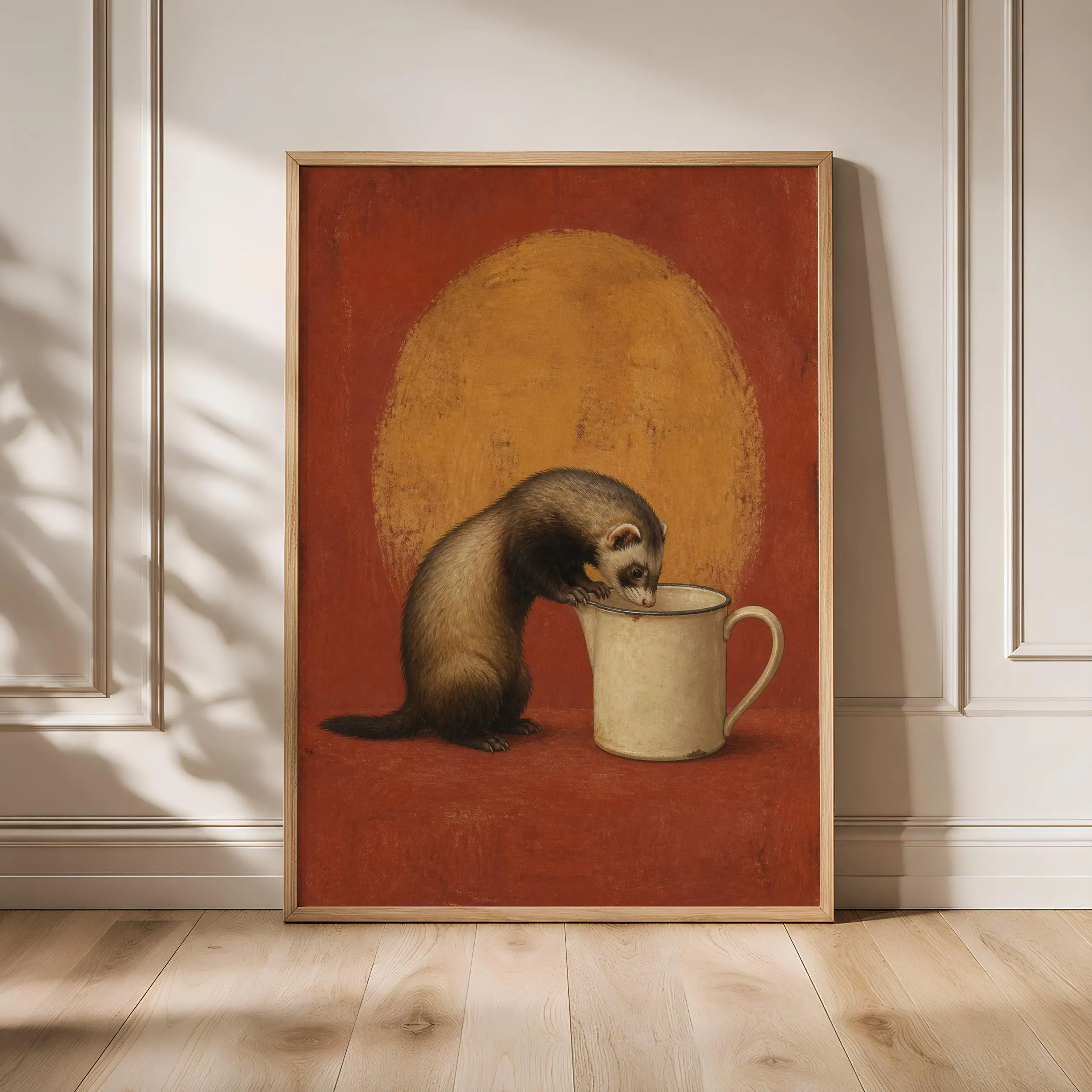 Funny Ferret Kitchen Art, Measuring Jug Pet, Minimalist Animal Print – Calm Wall Art by Artsify