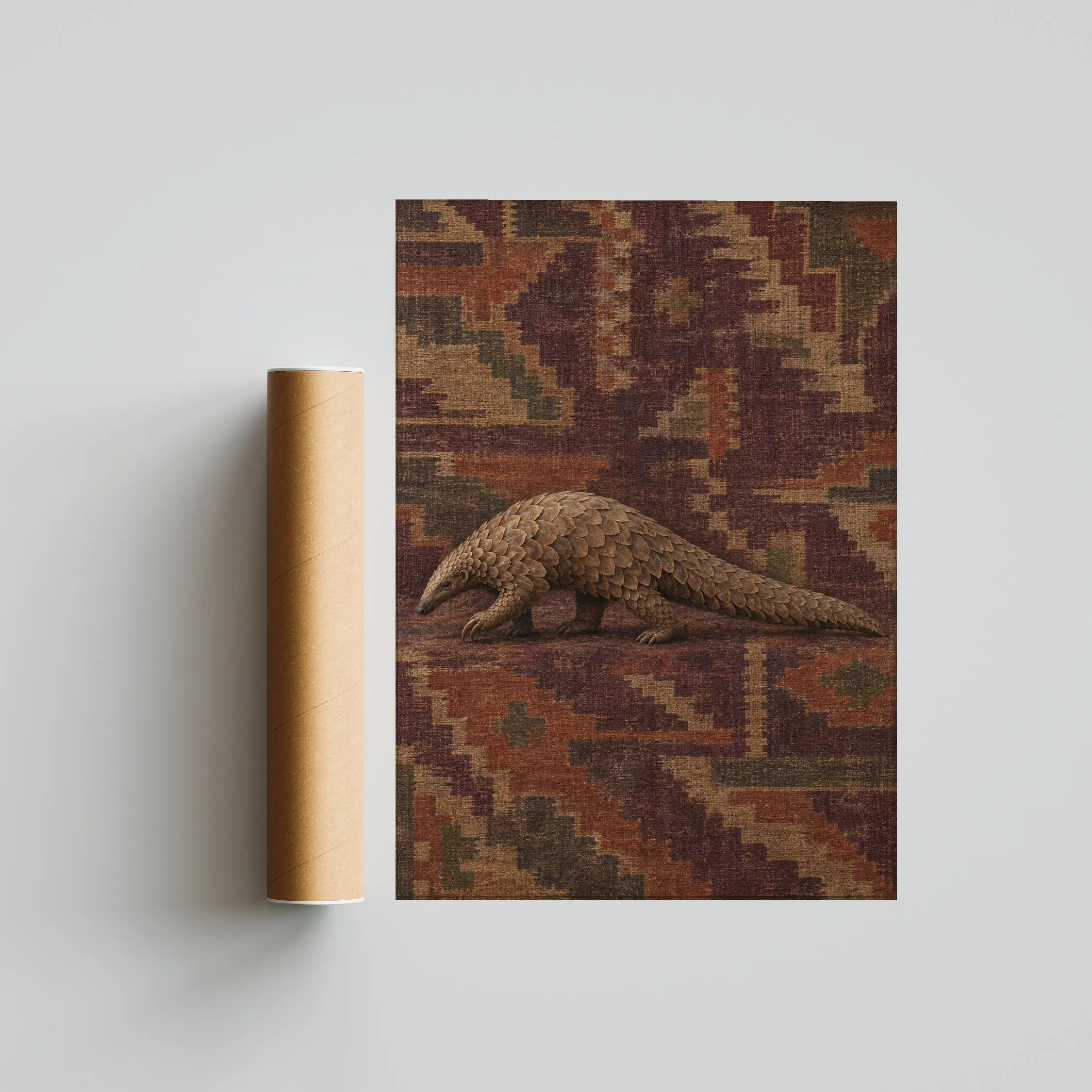 Pangolin Wall Art, Antique Kilim Wildlife Portrait Painting – Calm Wall Art by Artsify thumbnail 5