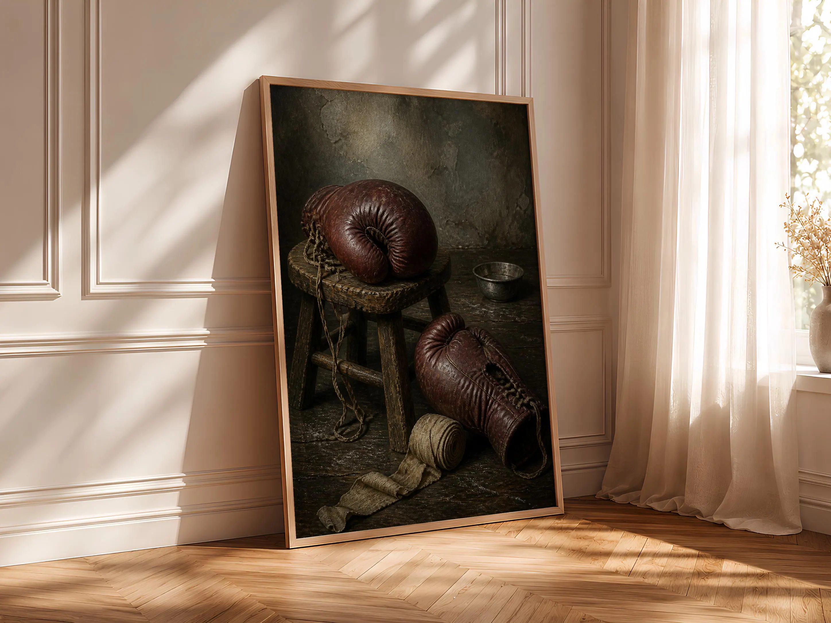 Vintage Boxing Gloves Print, Sport Still Life Wall Art, Oxblood Leather Poster, Gym Decor, Housewarming Gift – Calm Wall Art by Artsify thumbnail 4