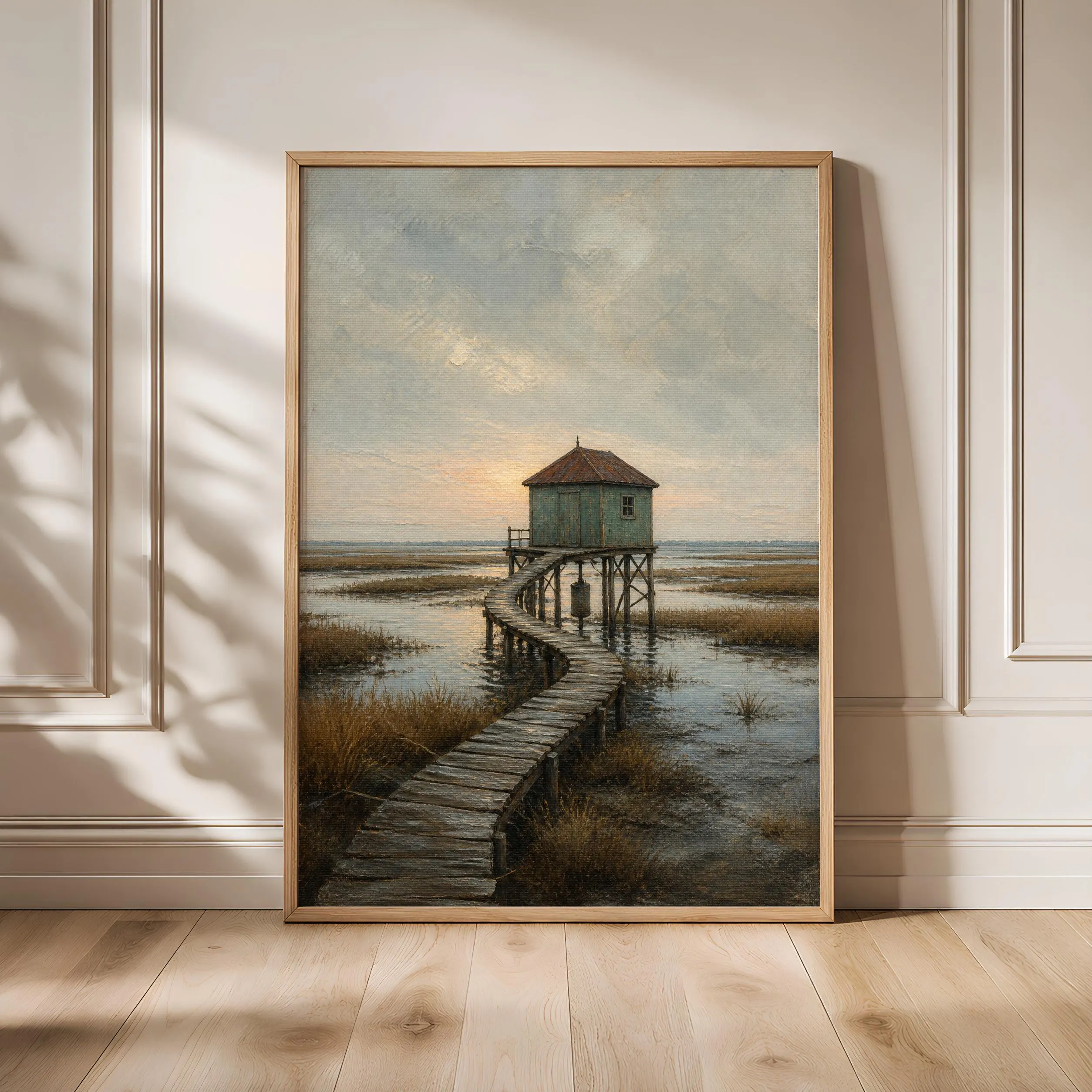 Tidal Observation Hut Print, Coastal Wall Art, Vintage Nautical Poster, Moody Seascape Decor, Housewarming Gift – Calm Wall Art by Artsify