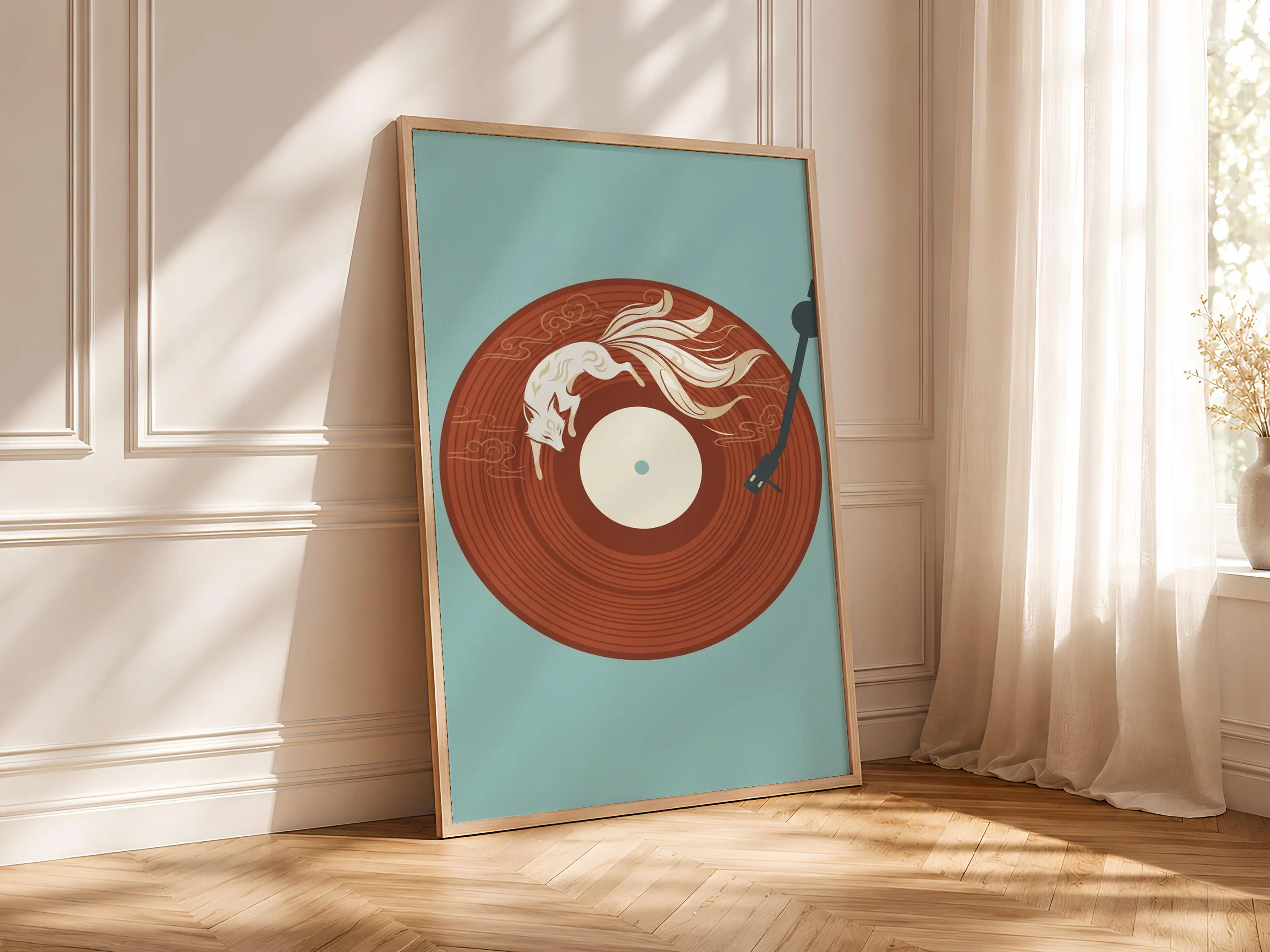 Kitsune Fox Vinyl Record Print, Japanese Spirit Music Poster, Rust Wall Art, Housewarming Gift – Calm Wall Art by Artsify thumbnail 4