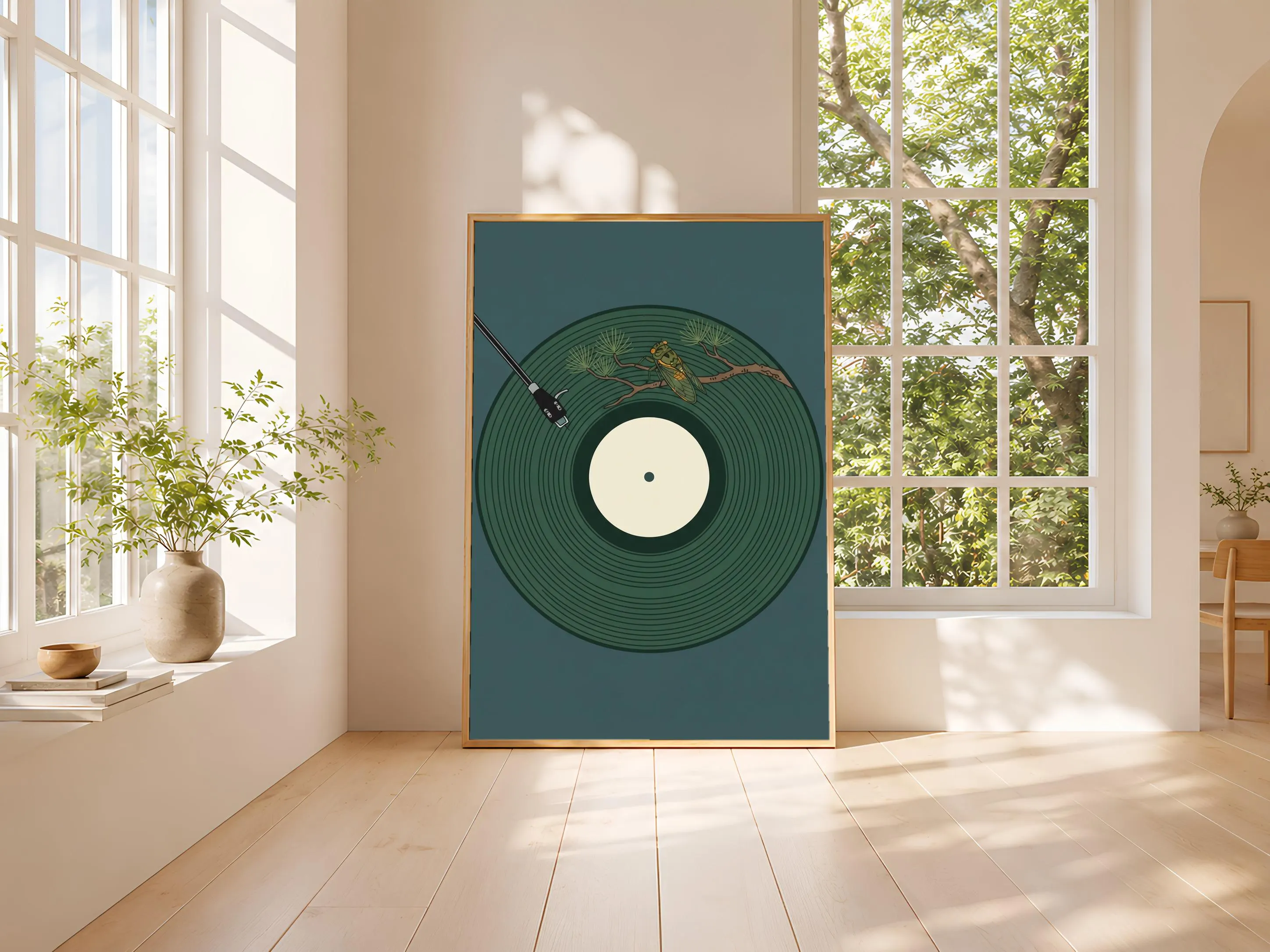 Cicada Vinyl Record Print, Japanese Summer Music Poster, Forest Green Wall Art, Zen Gift – Calm Wall Art by Artsify thumbnail 3