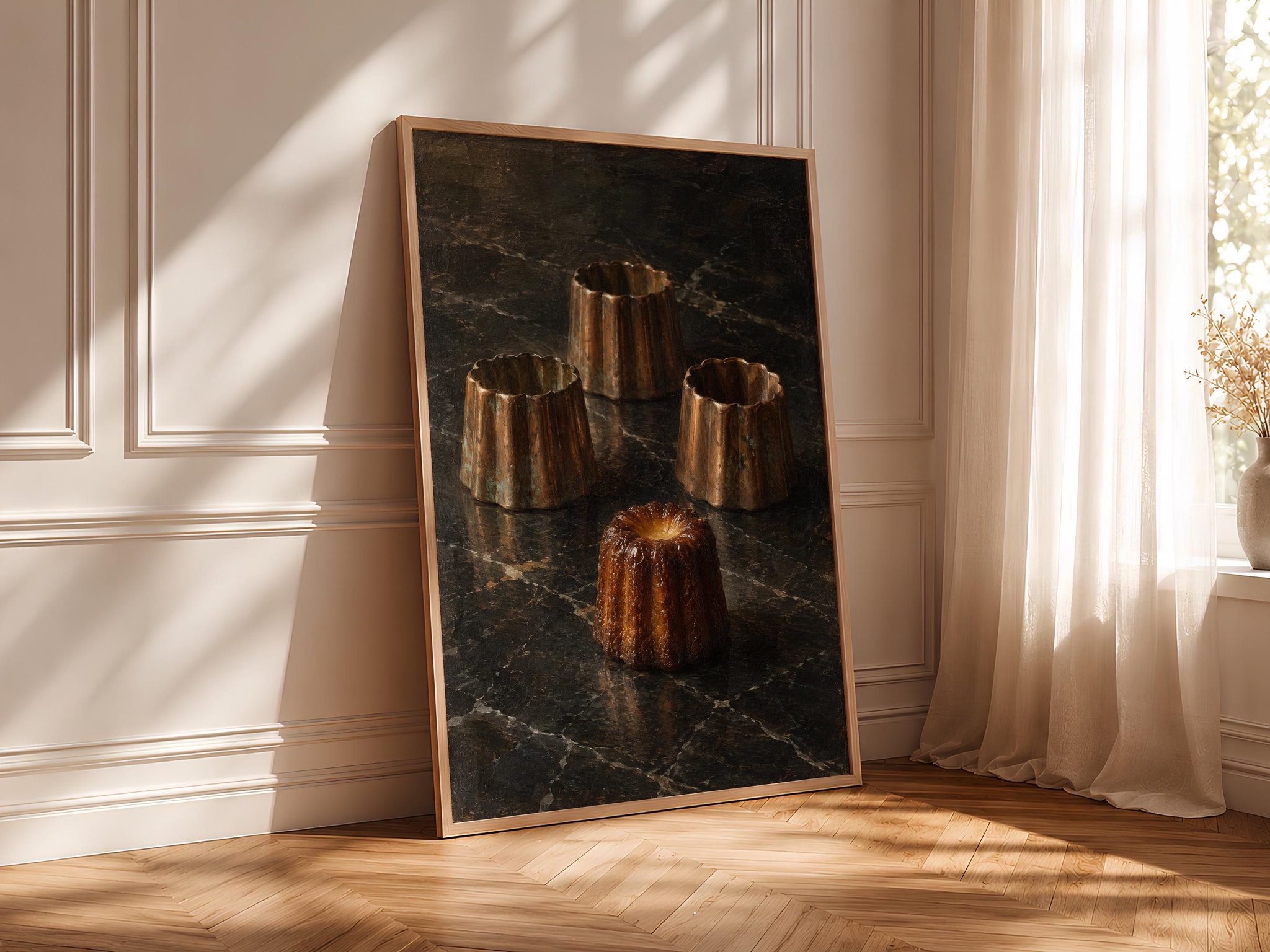 Baked Canele Still Life Wall Art, French Bakery Oil Painting, Dark Marble Kitchen Decor – Calm Wall Art by Artsify thumbnail 4