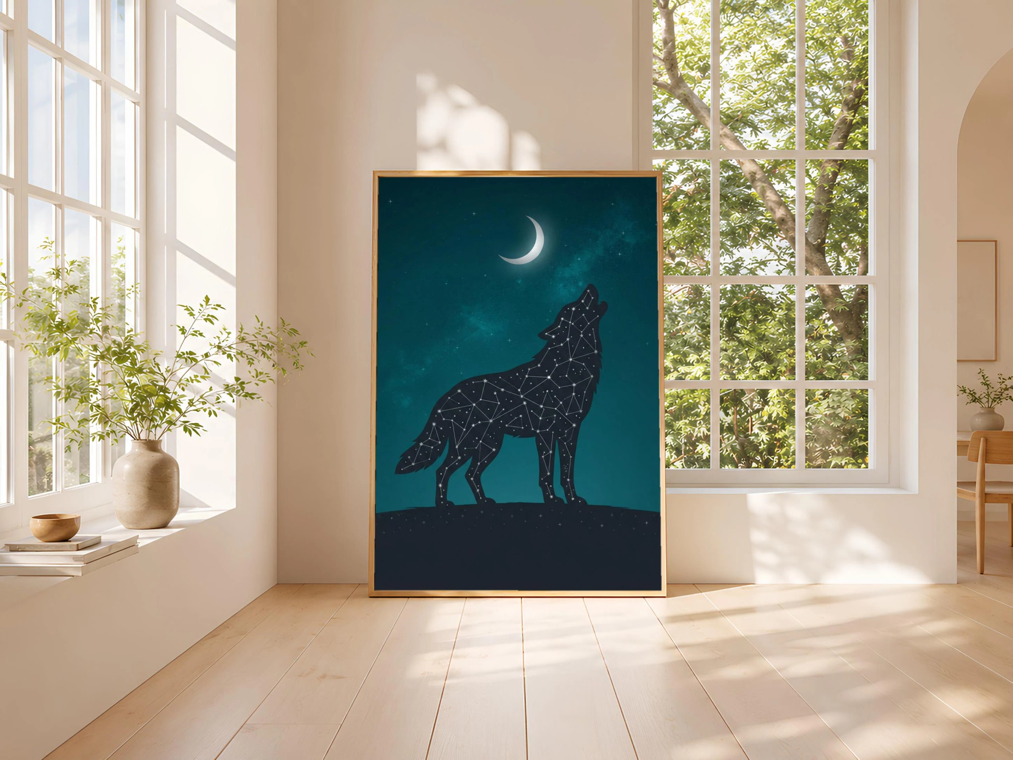 Constellation Wolf Print, Celestial Night Sky Wall Art, Charcoal Teal Poster, Office Decor, Housewarming Gift – Calm Wall Art by Artsify thumbnail 3