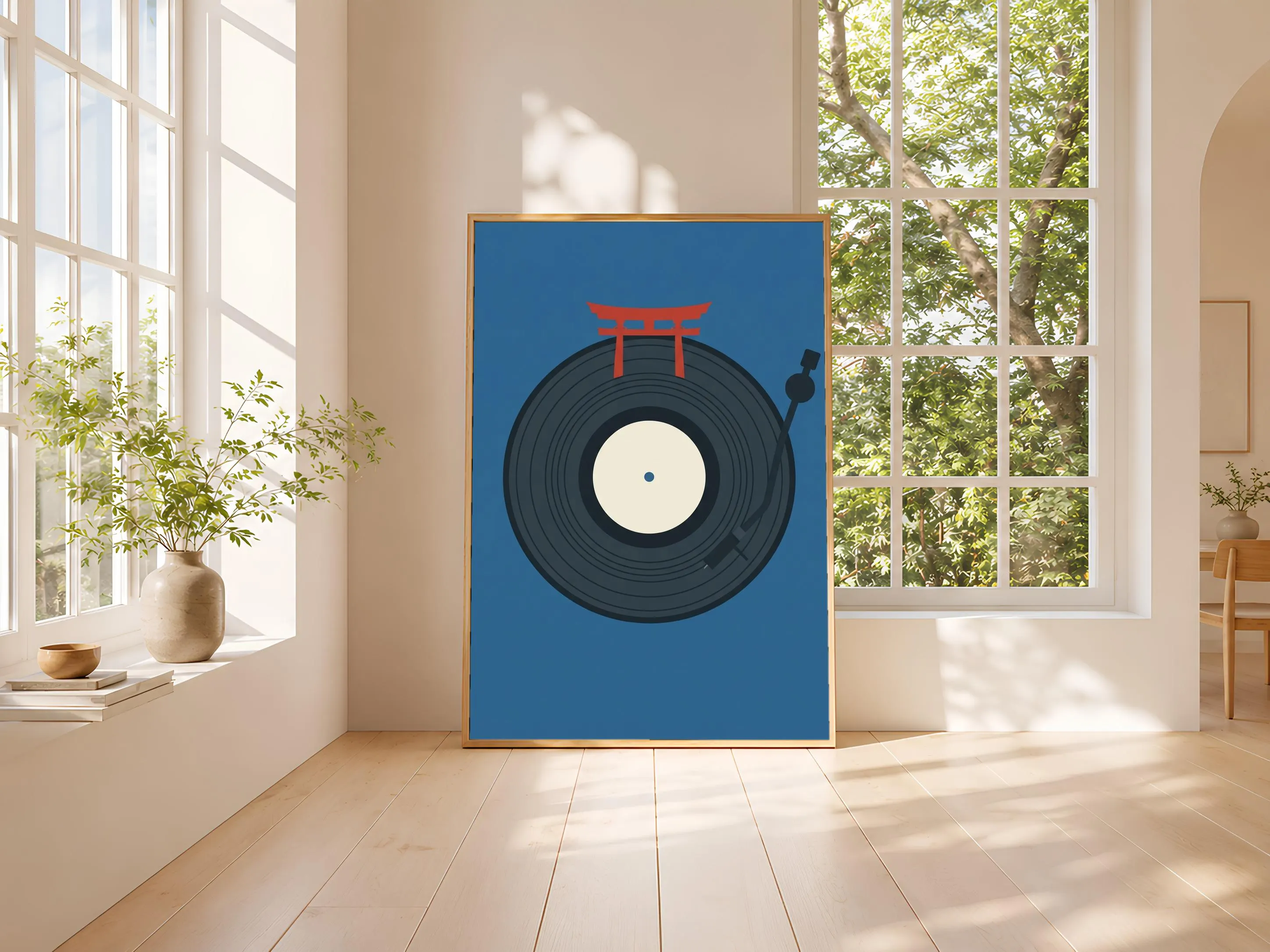 Torii Gate Vinyl Record Print, Japanese Shrine Music Poster, Vermilion Wall Art, Housewarming Gift – Calm Wall Art by Artsify thumbnail 3
