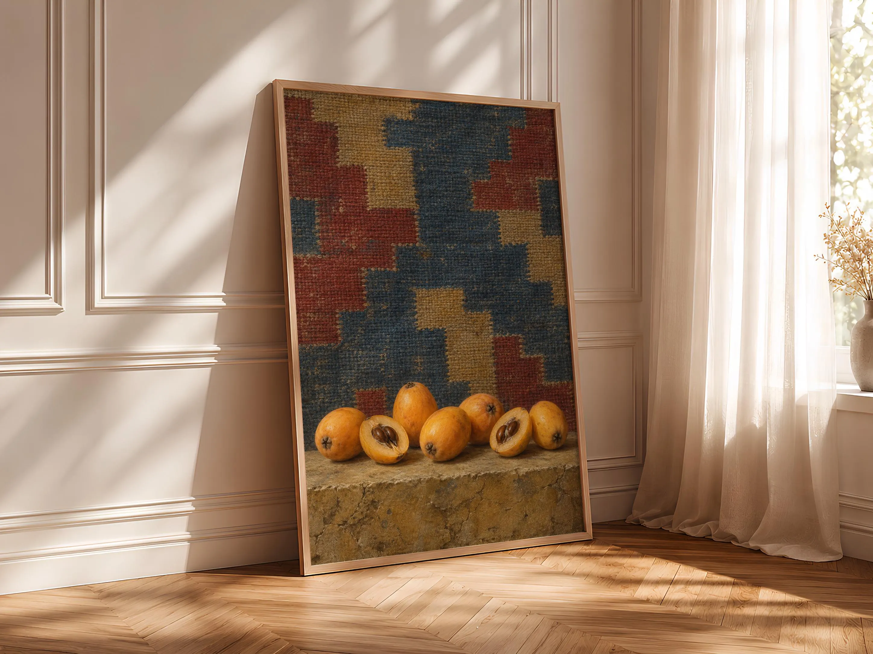 Loquat Fruit Wall Art, Vintage Kilim Still Life Painting – Calm Wall Art by Artsify thumbnail 4
