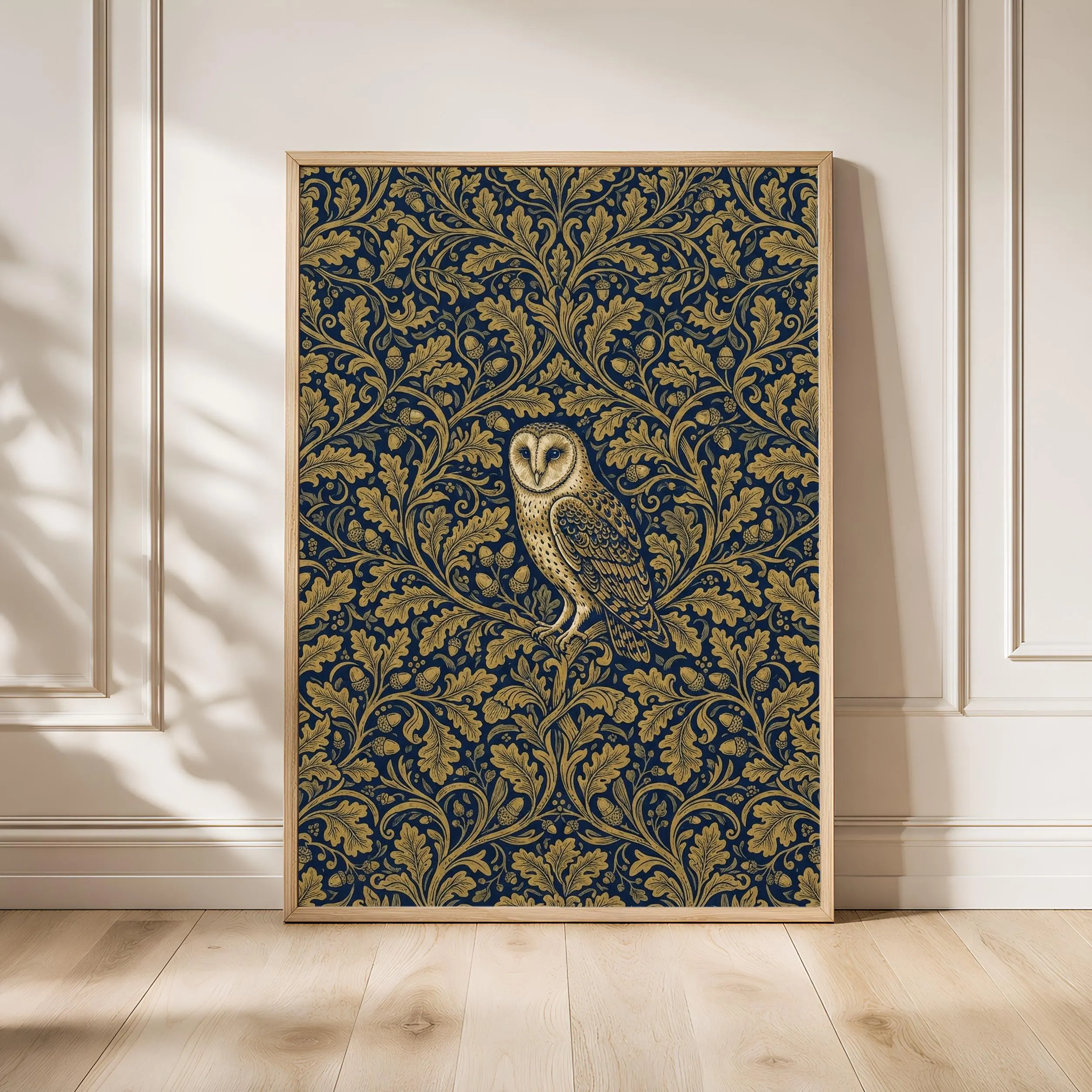 William Morris Style Print, Arts and Crafts Owl Poster, Oak Branch Wall Art, Bedroom Decor, Housewarming Gift – Calm Wall Art by Artsify