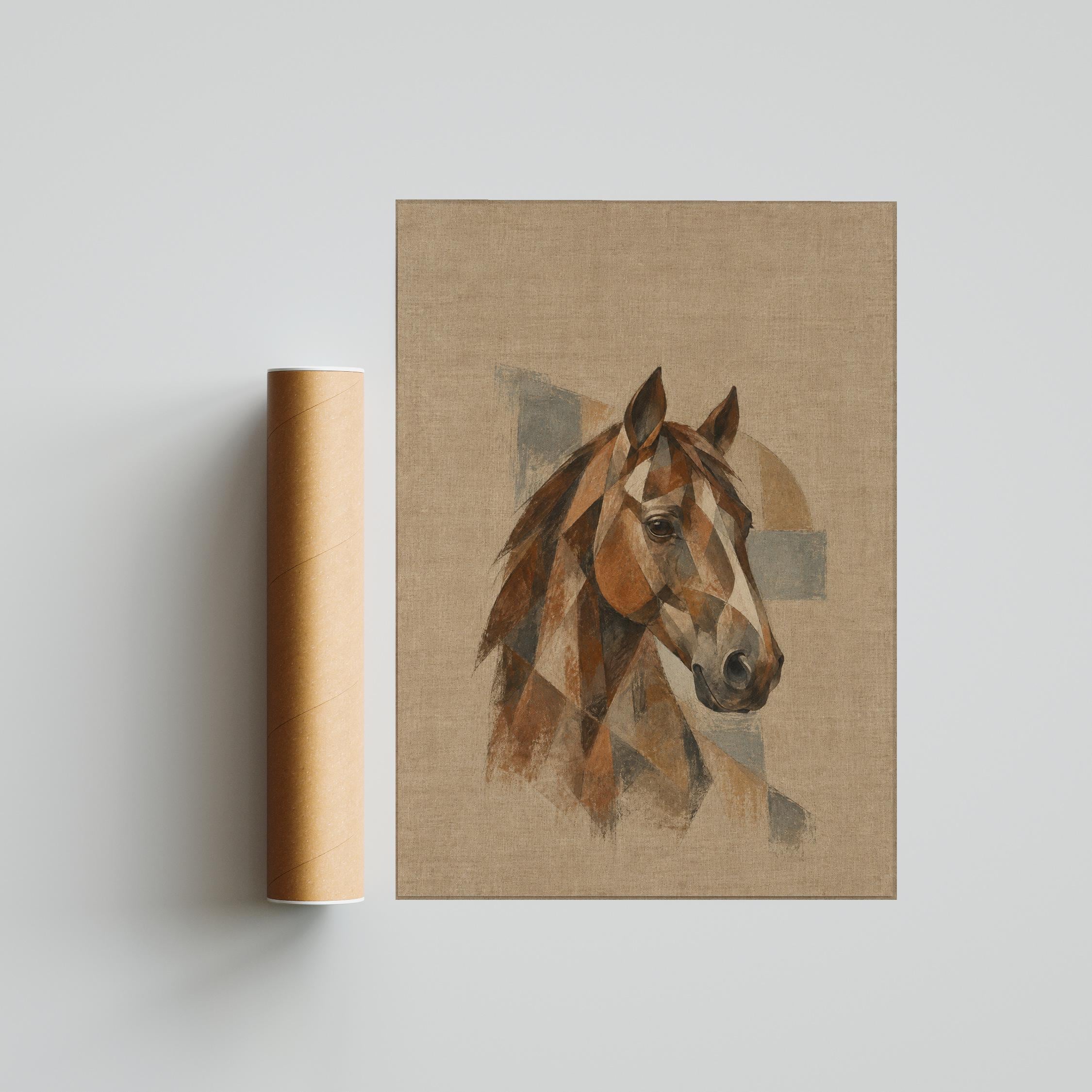 Cubist Horse Wall Art, Abstract Geometric Equine Portrait, Rustic Office Decor – Calm Wall Art by Artsify thumbnail 5
