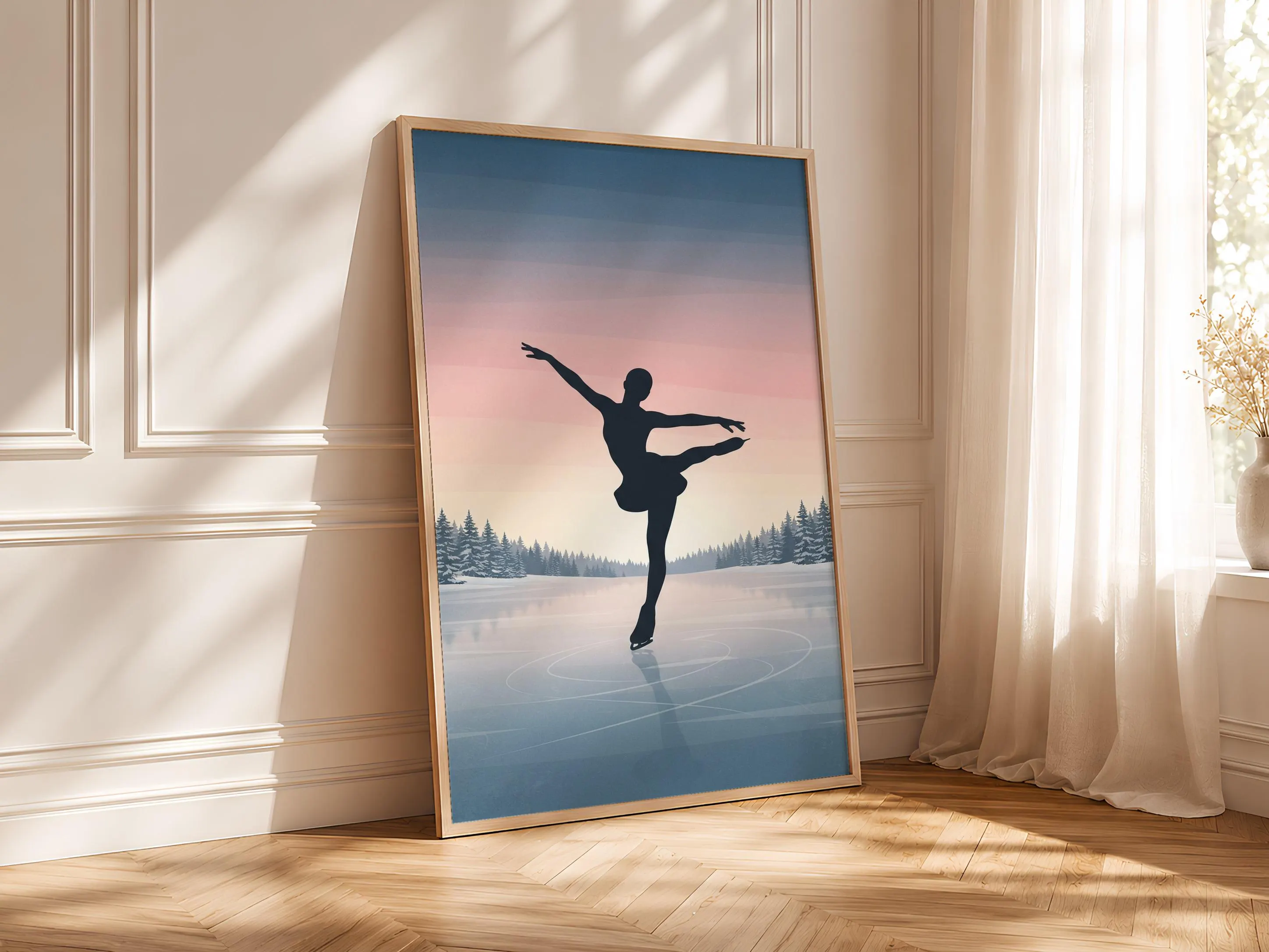 Ice Skater Print, Winter Scene Poster, Dusty Blue Wall Art, Skating Gift, Housewarming Gift – Calm Wall Art by Artsify thumbnail 4