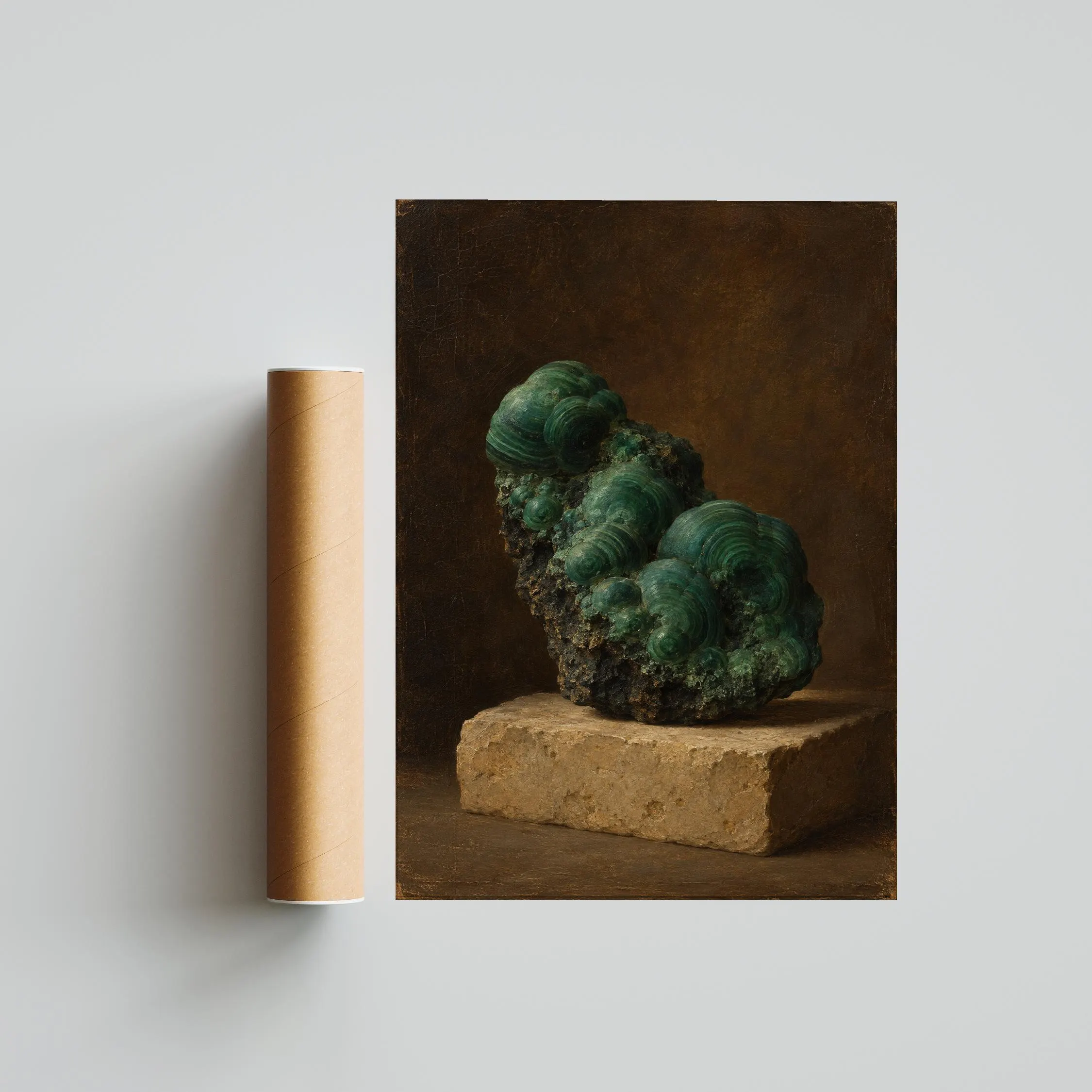 Botryoidal Malachite Specimen Wall Art, Antique Geology Cabinet Painting, Study Decor – Calm Wall Art by Artsify thumbnail 5