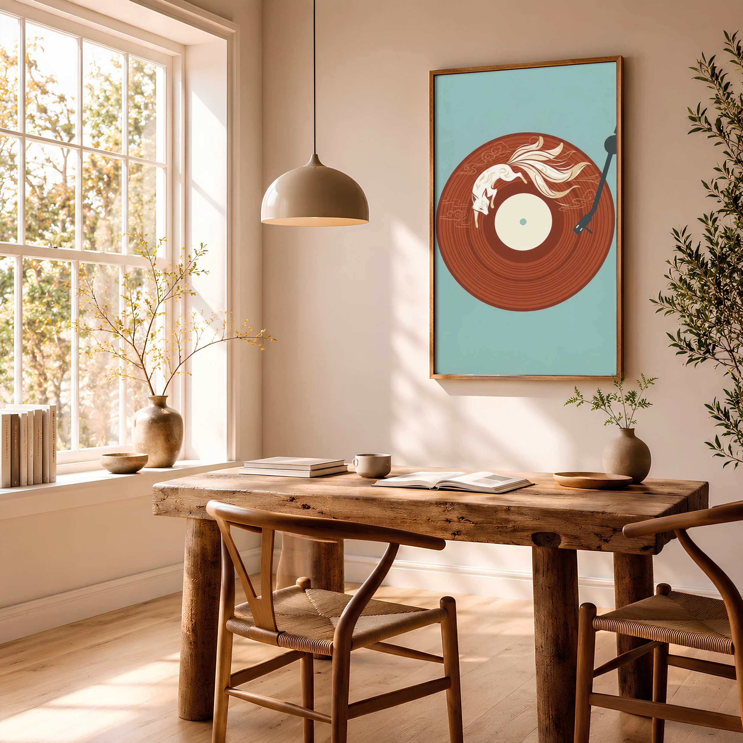 Kitsune Fox Vinyl Record Print, Japanese Spirit Music Poster, Rust Wall Art, Housewarming Gift – Calm Wall Art by Artsify thumbnail 2