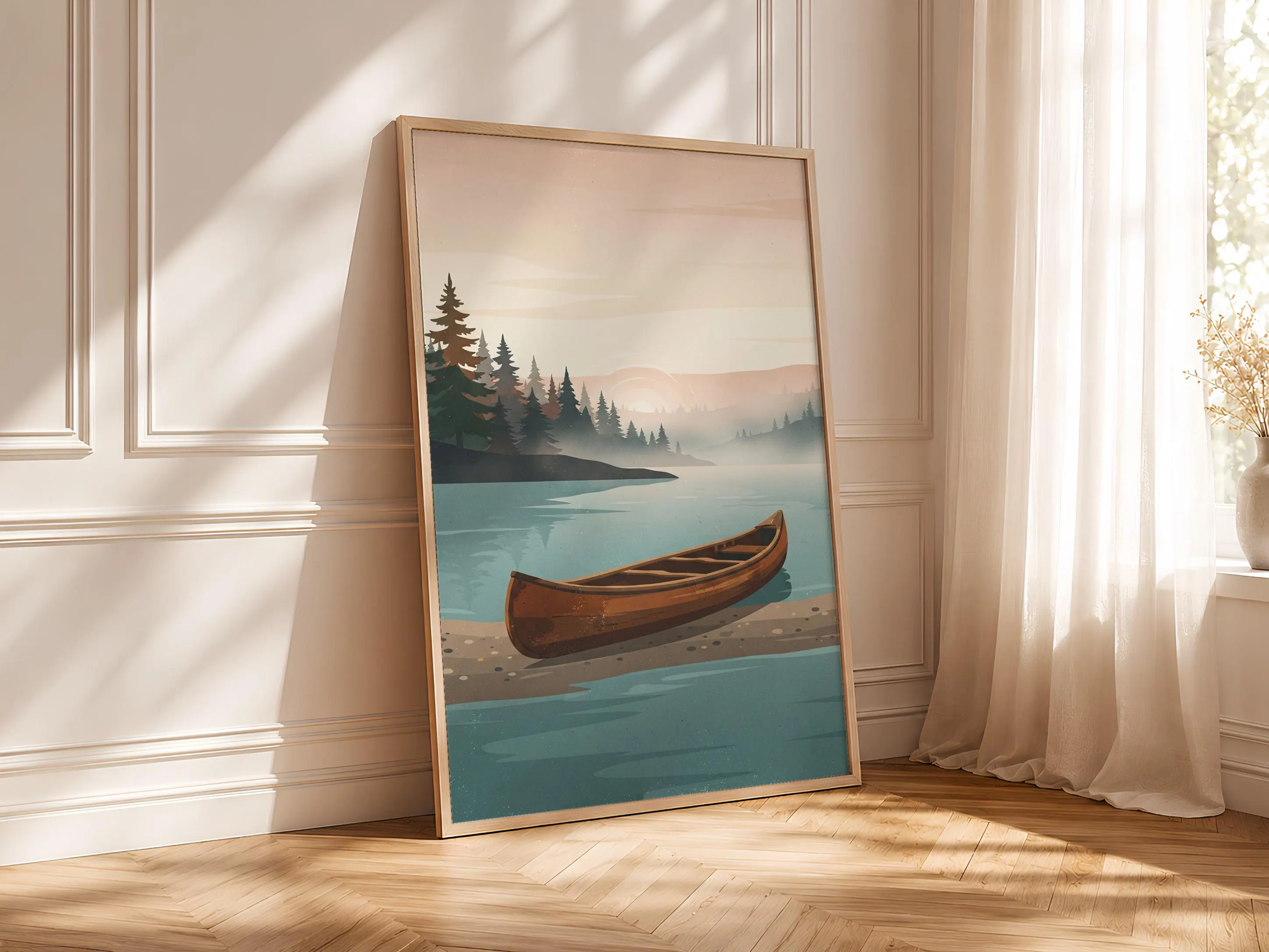 Vintage Canoe Lake Print, Retro Camping Poster, Woodland Wall Art, Living Room Decor, Housewarming Gift – Calm Wall Art by Artsify thumbnail 4
