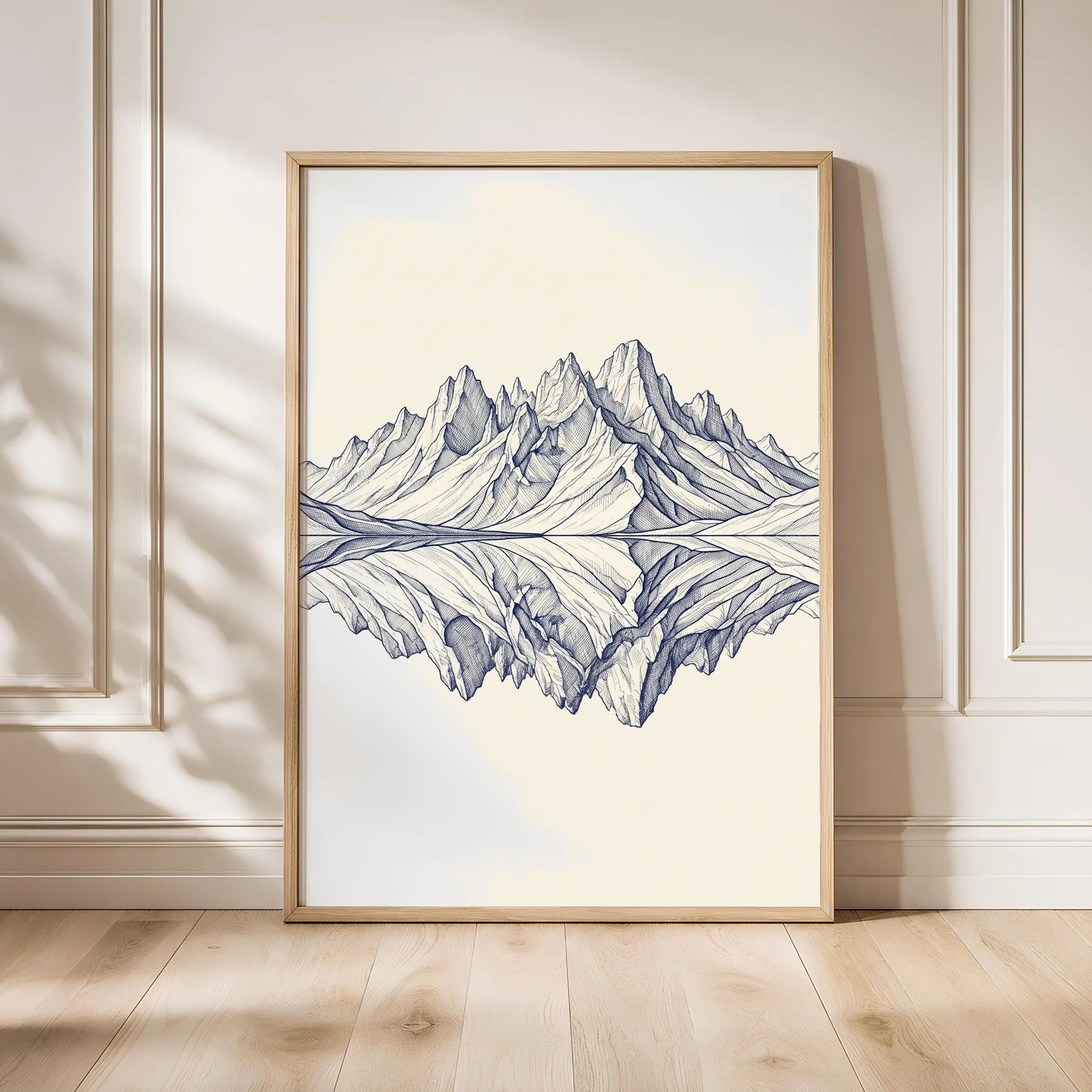 Mountain Lake Line Art Print, Reflection Ink Sketch, Alpine Poster, Office Decor, Housewarming Gift – Calm Wall Art by Artsify