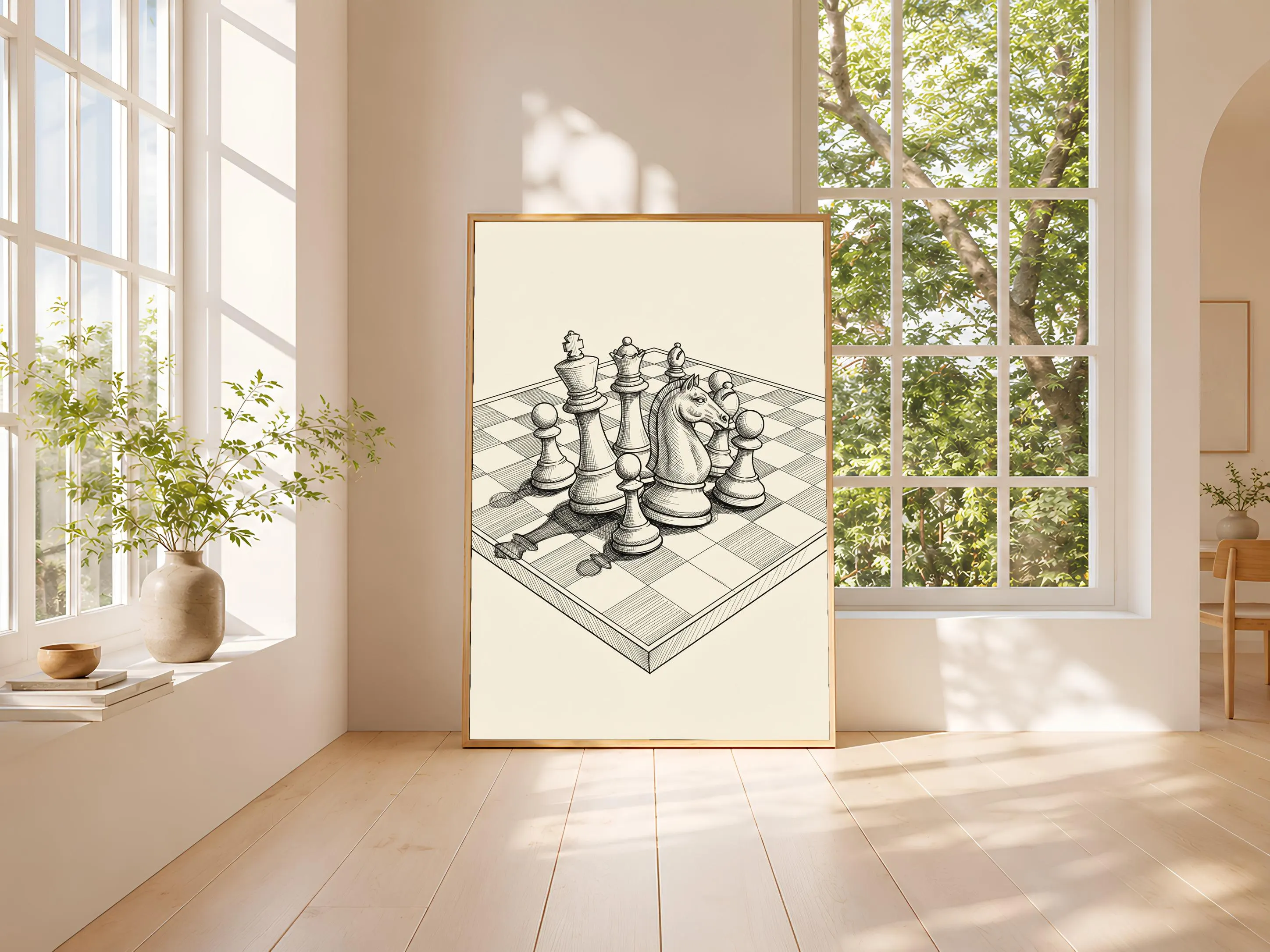 Chess Board Line Art Print, Mid Game Ink Sketch, Game Room Poster, Office Decor, Chess Lover Gift – Calm Wall Art by Artsify thumbnail 3