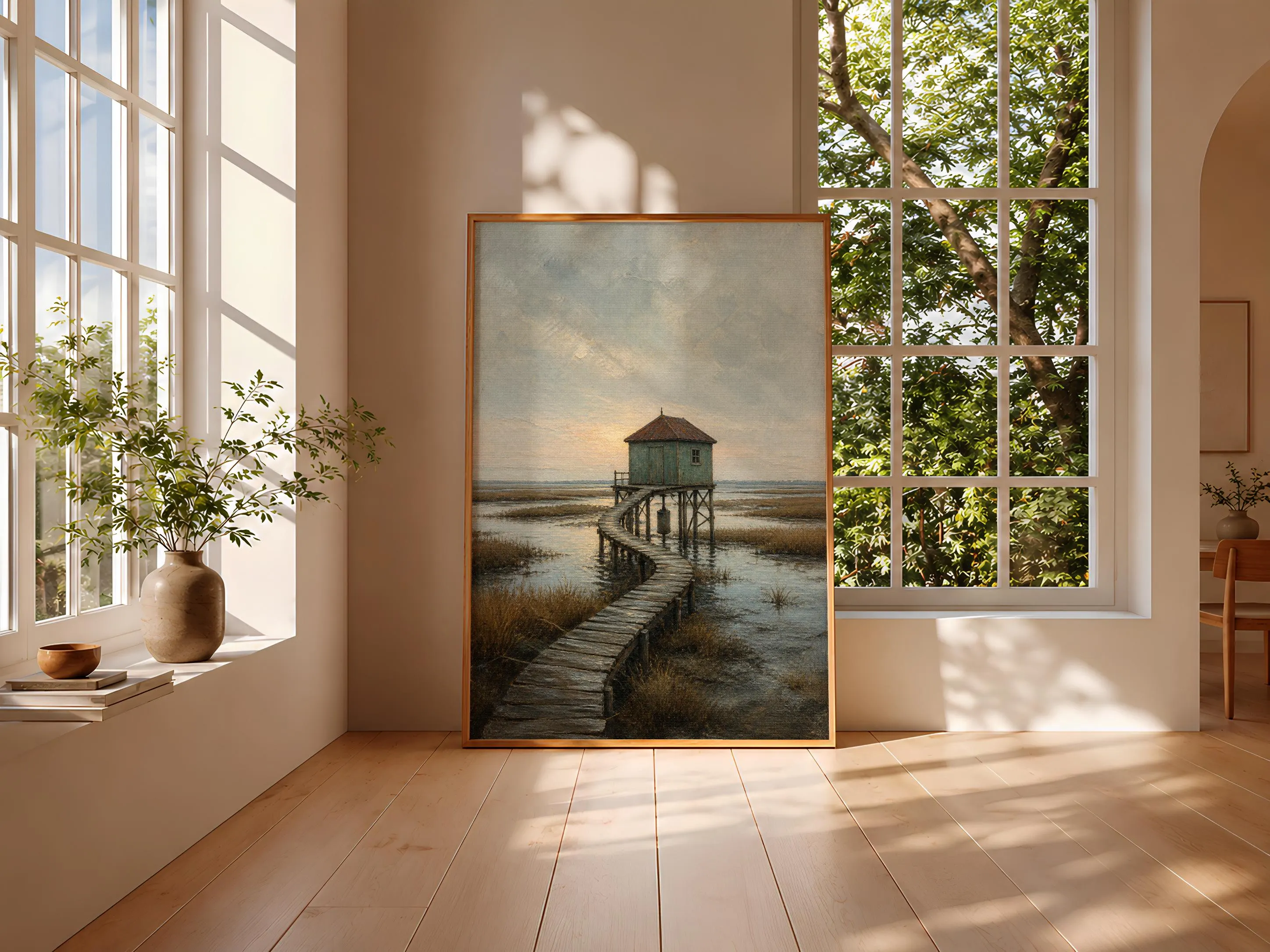 Tidal Observation Hut Print, Coastal Wall Art, Vintage Nautical Poster, Moody Seascape Decor, Housewarming Gift – Calm Wall Art by Artsify thumbnail 3
