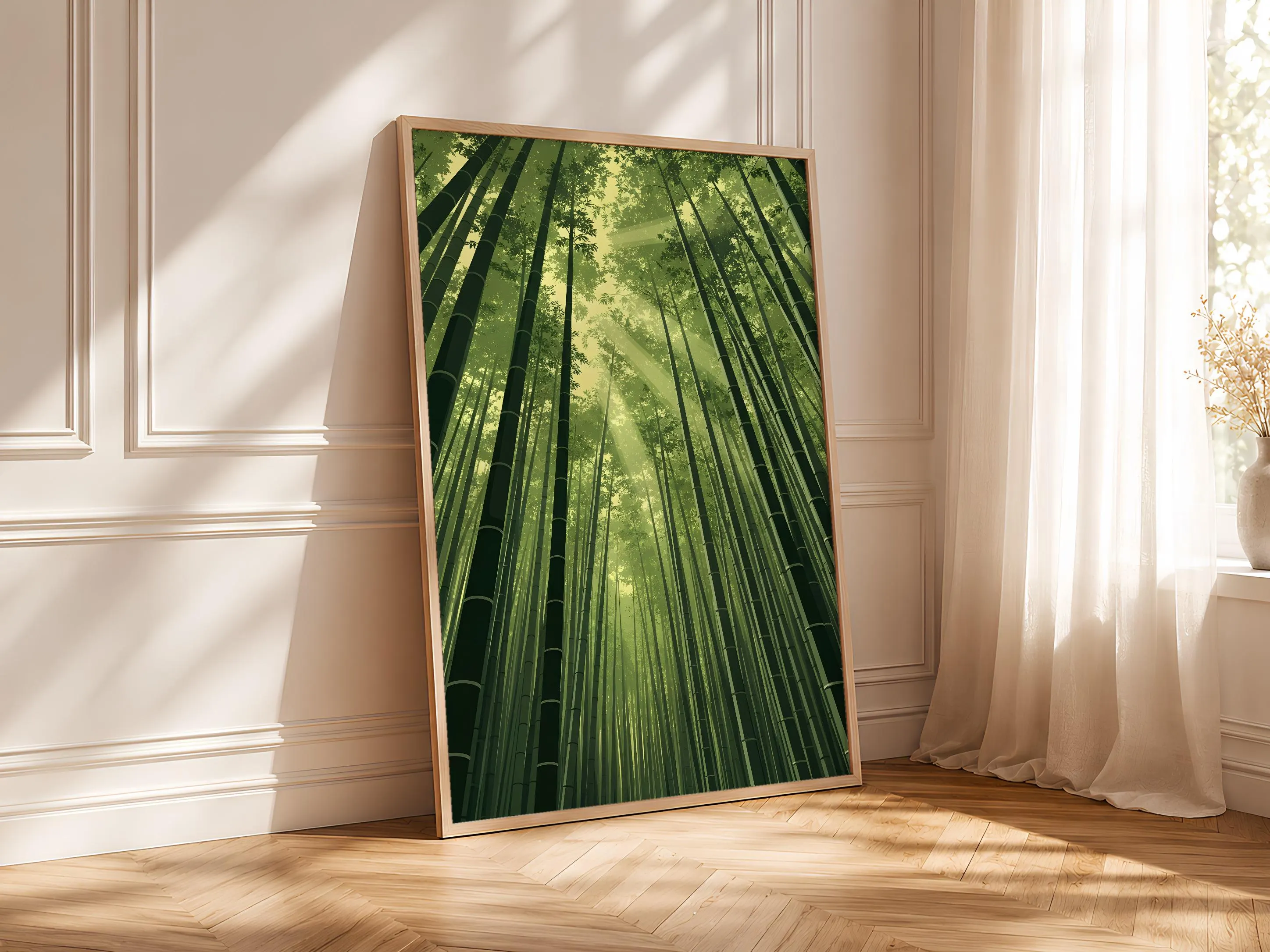 Bamboo Forest Print, Japanese Bamboo Grove Poster, Green Woodblock Wall Art, Zen Hallway Decor, Housewarming Gift – Calm Wall Art by Artsify thumbnail 4