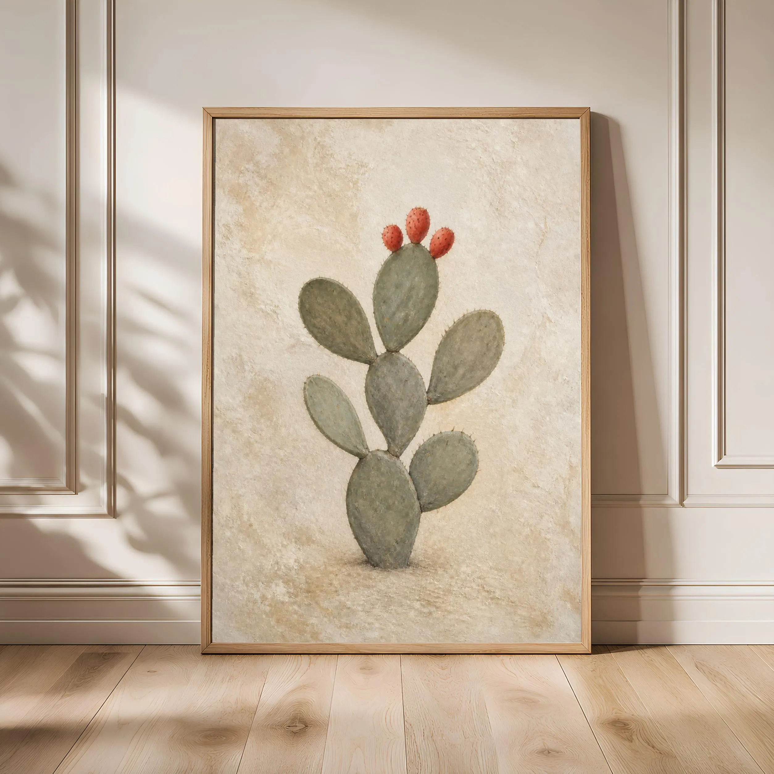 Prickly Pear Wall Art, Coral Cactus Lime Fresco Print – Calm Wall Art by Artsify