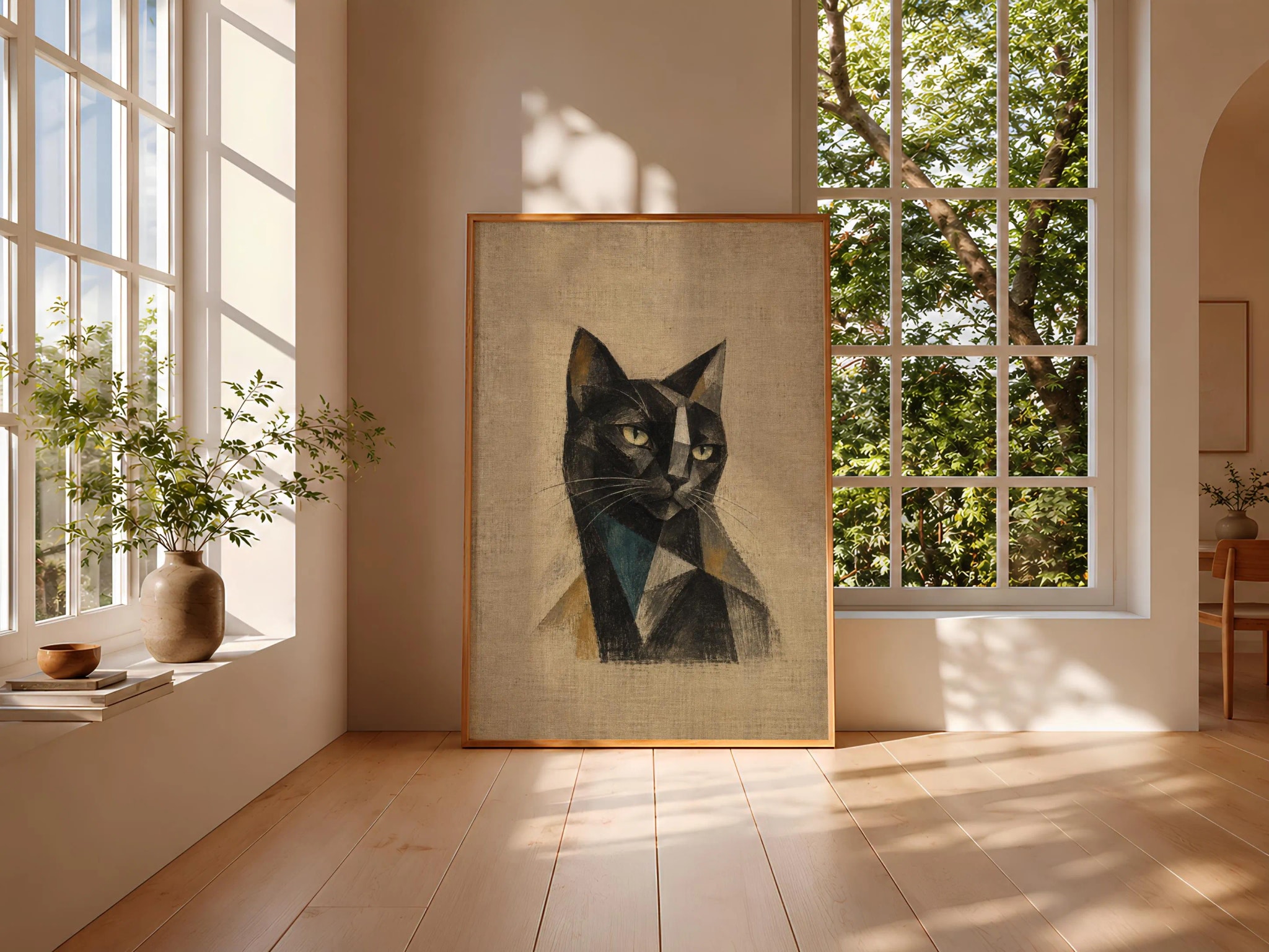 Cubist Black Cat Wall Art, Abstract Geometric Feline Portrait, Eclectic Decor – Calm Wall Art by Artsify thumbnail 3
