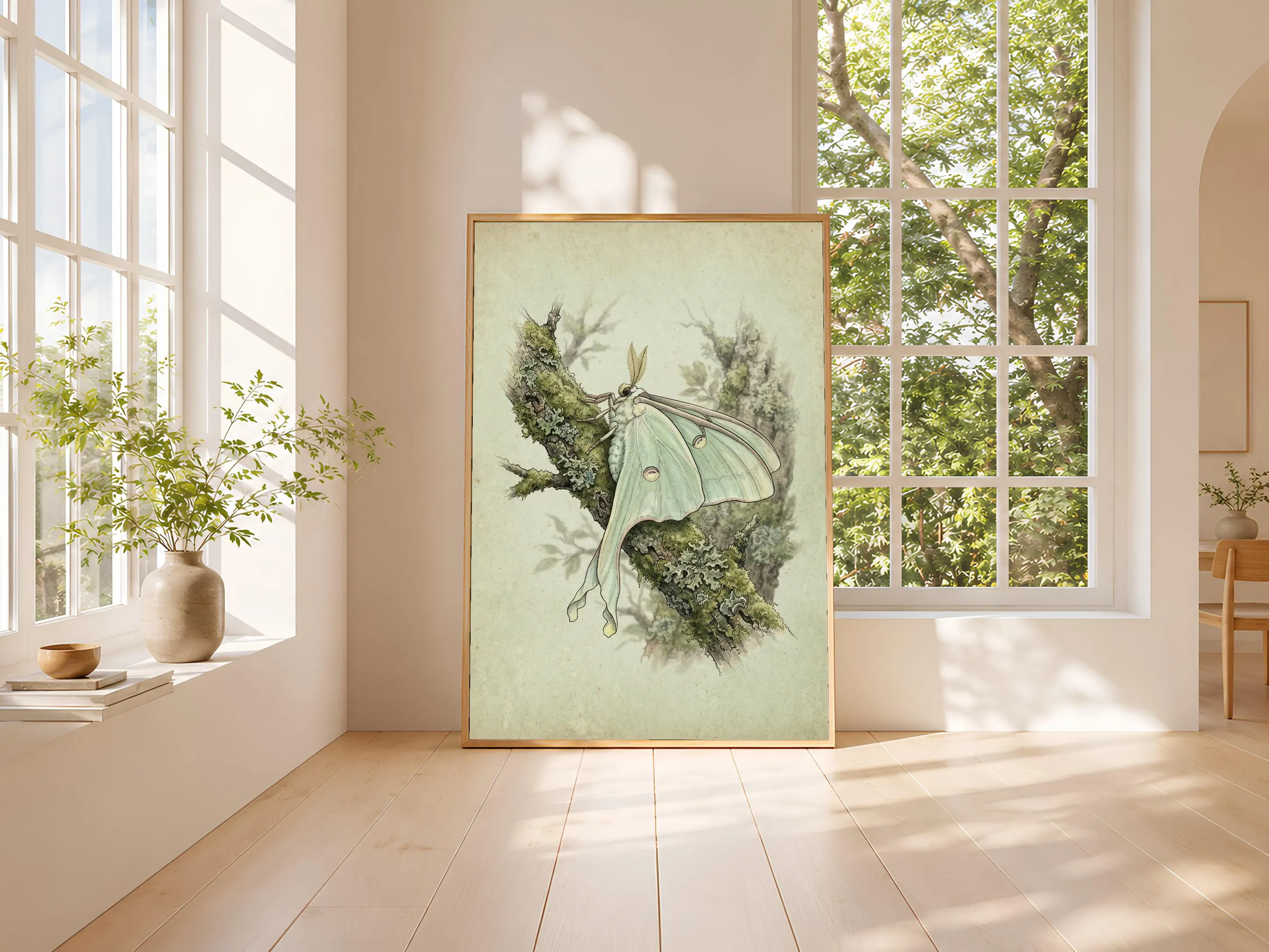 Luna Moth Print, Vintage Botanical Poster, Sage Wall Art, Cottagecore Decor, Housewarming Gift – Calm Wall Art by Artsify thumbnail 3