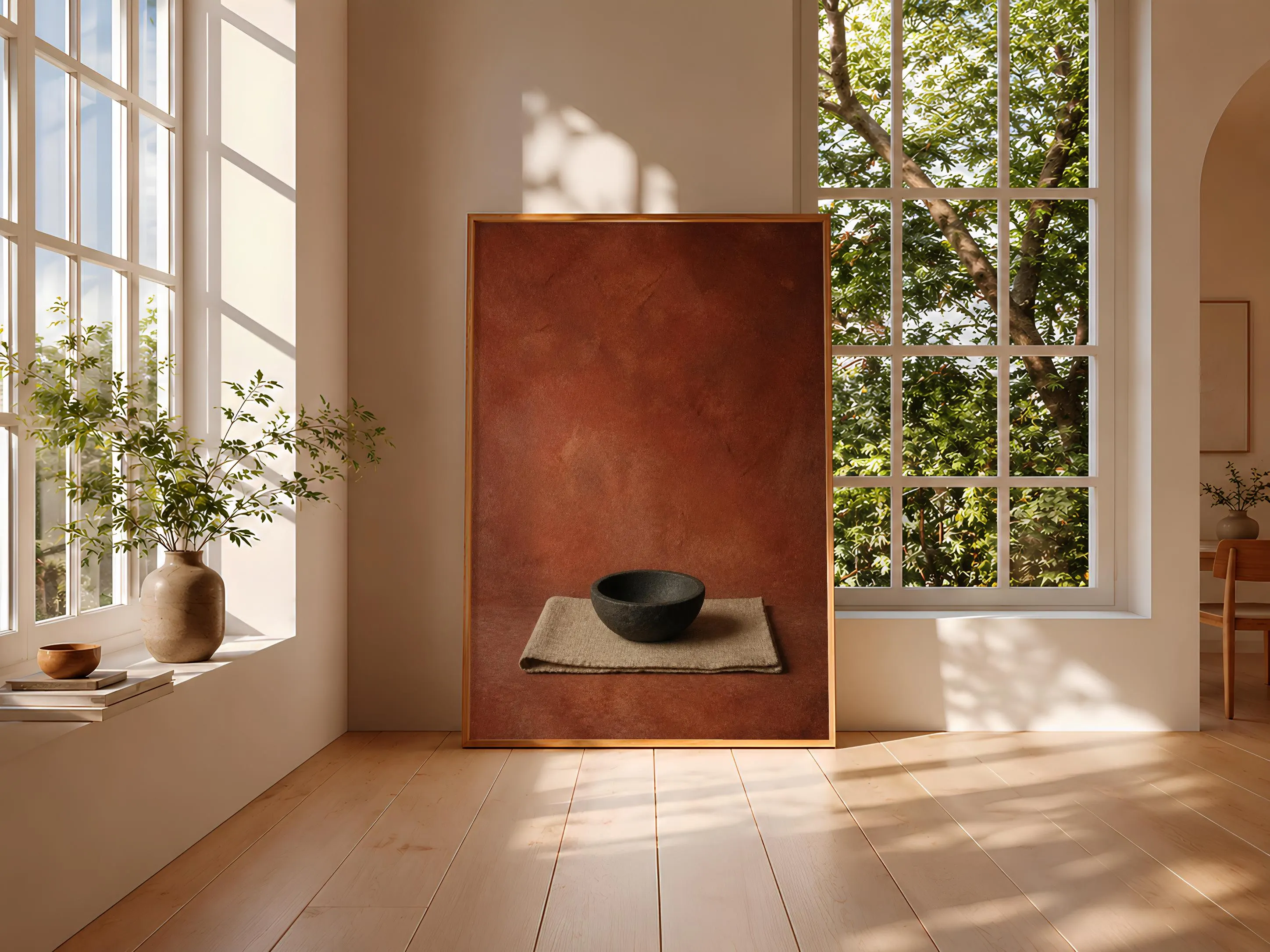Basalt Bowl Wall Art, Minimalist Terracotta Still Life, Warm Rustic Kitchen Print – Calm Wall Art by Artsify thumbnail 3