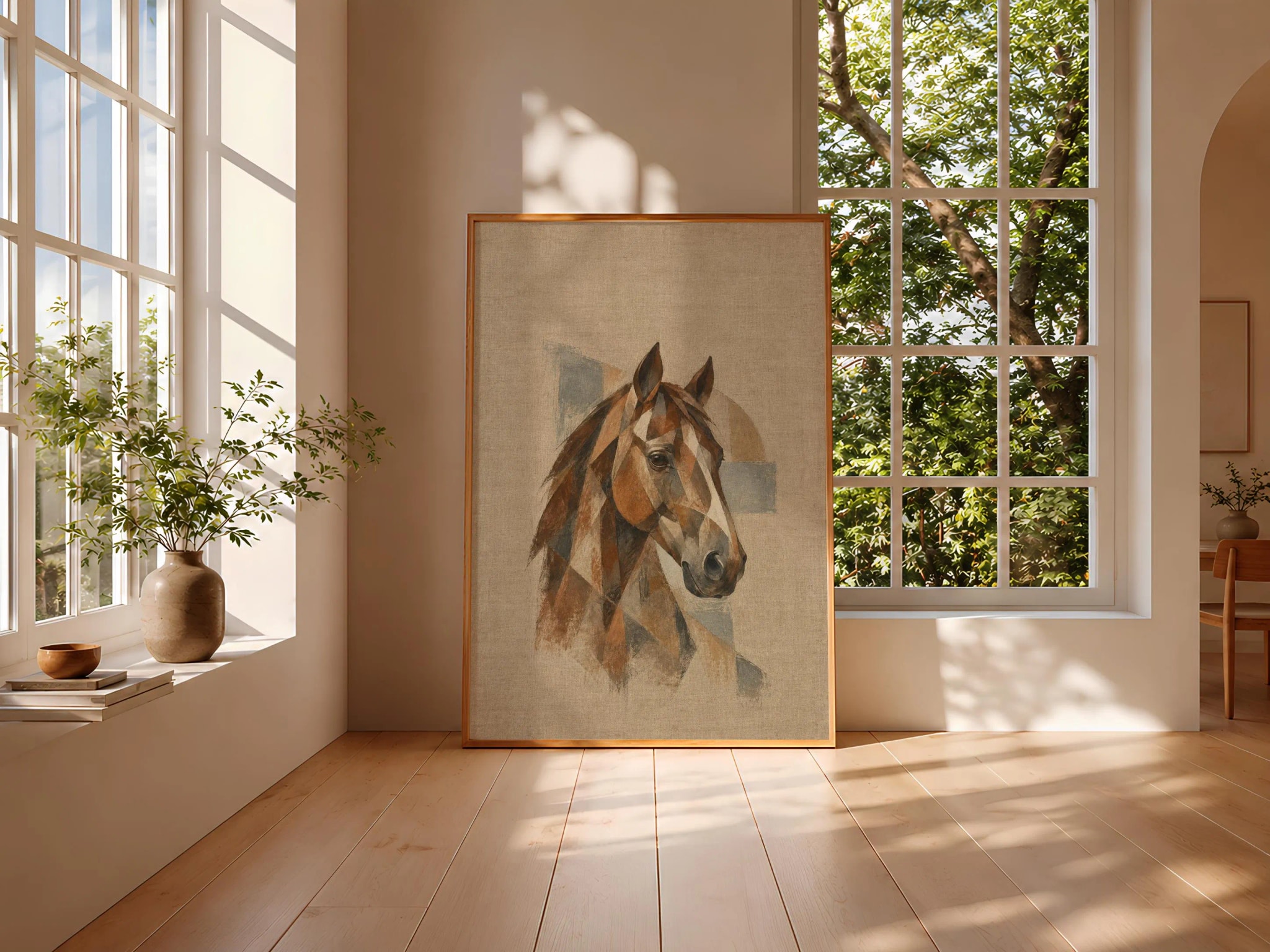 Cubist Horse Wall Art, Abstract Geometric Equine Portrait, Rustic Office Decor – Calm Wall Art by Artsify thumbnail 3