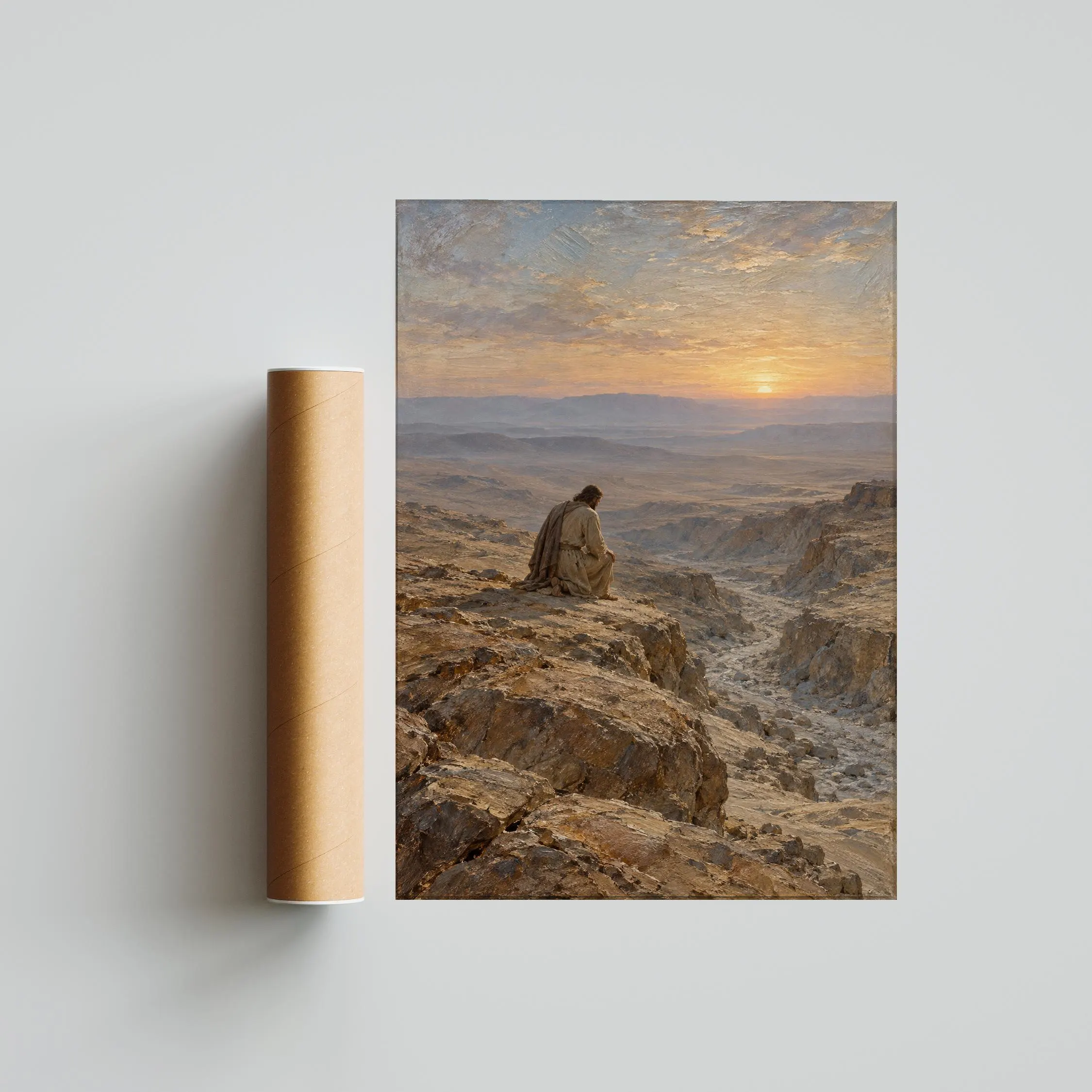 Jesus in the Wilderness Wall Art, Moody Desert Oil Painting – Calm Wall Art by Artsify thumbnail 5