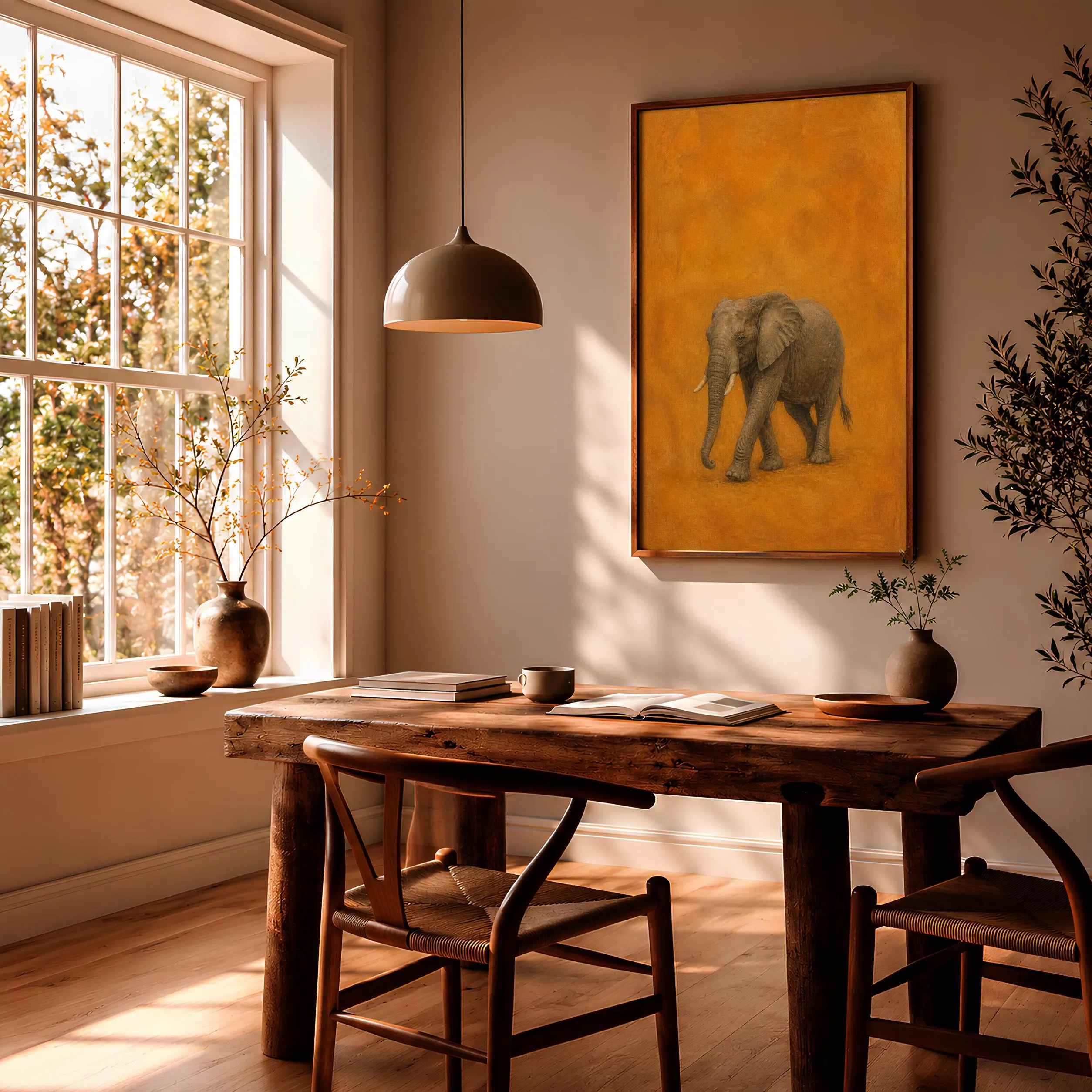 Elephant Wall Art, Marigold Jute Tempera Painting, Minimalist Safari Print, Housewarming Gift – Calm Wall Art by Artsify thumbnail 2
