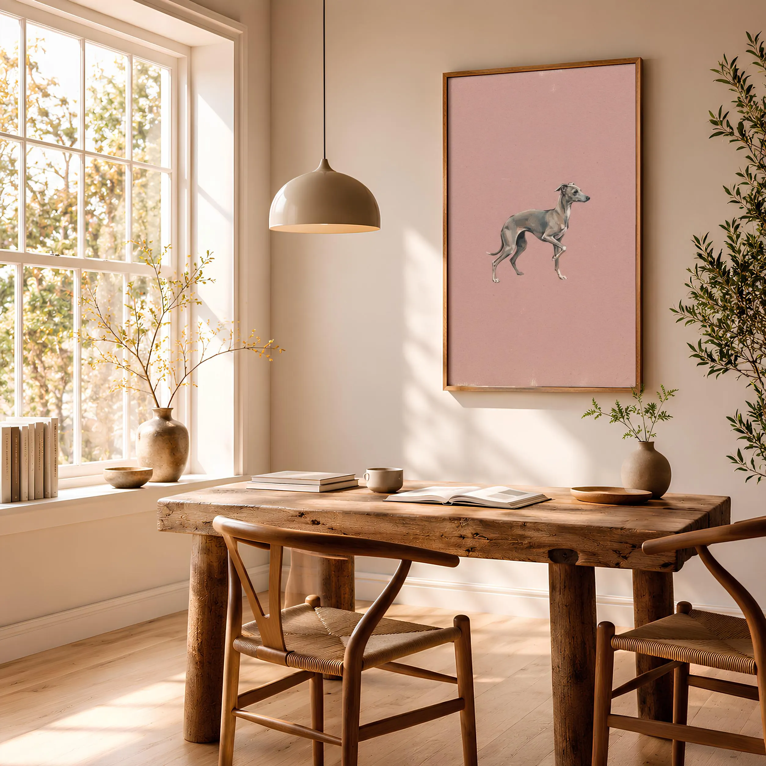 Italian Greyhound Wall Art, Dusty Rose Minimalist Dog Painting, Vintage Sighthound Print, Housewarming Gift – Calm Wall Art by Artsify thumbnail 2