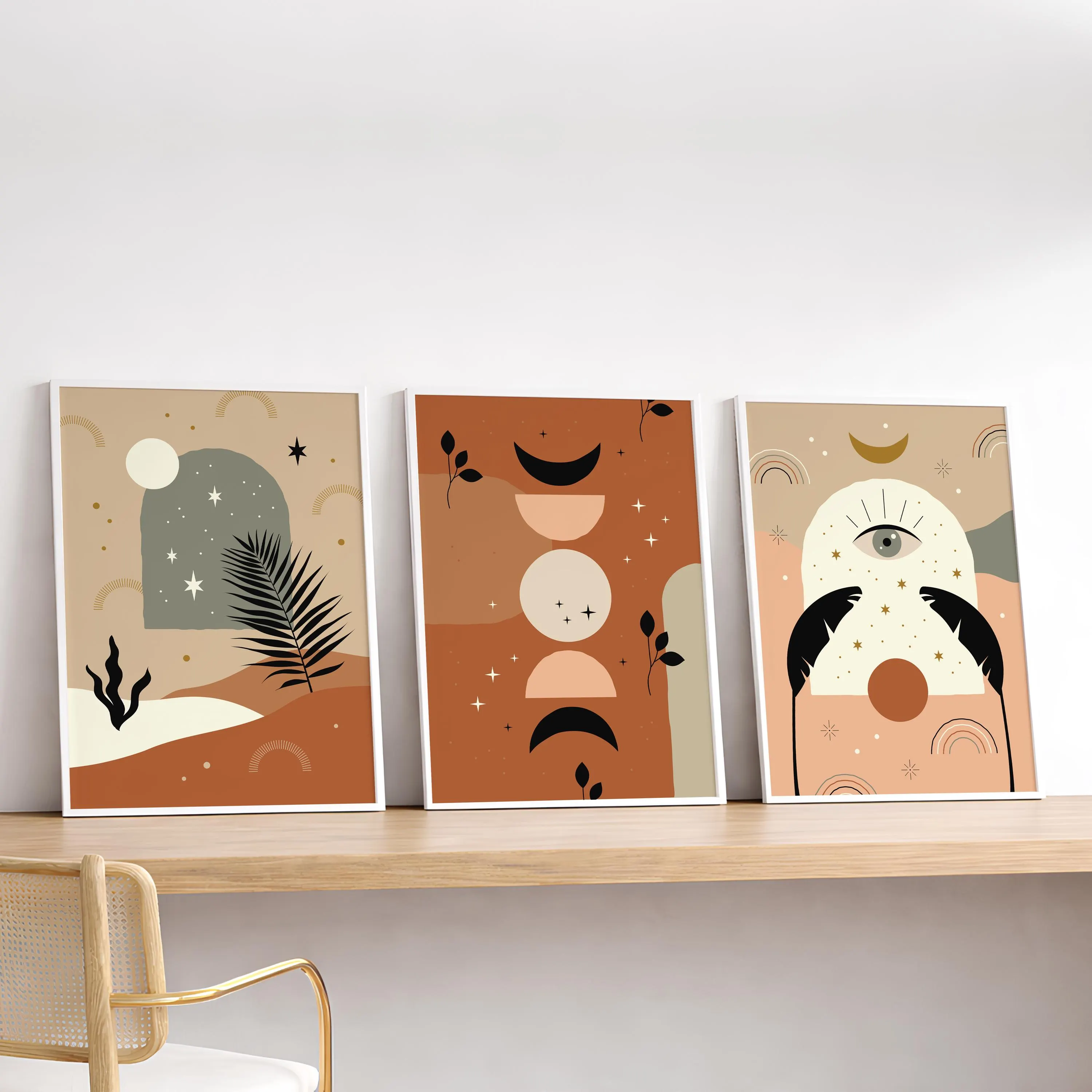 Boho Abstract Wall Art Set of 3, Neutral Celestial Posters, Modern Minimal Wall Decor, Earth Tone Art Prints, A0/A1/A2/A3/A4 – Calm Wall Art by Artsify thumbnail 2