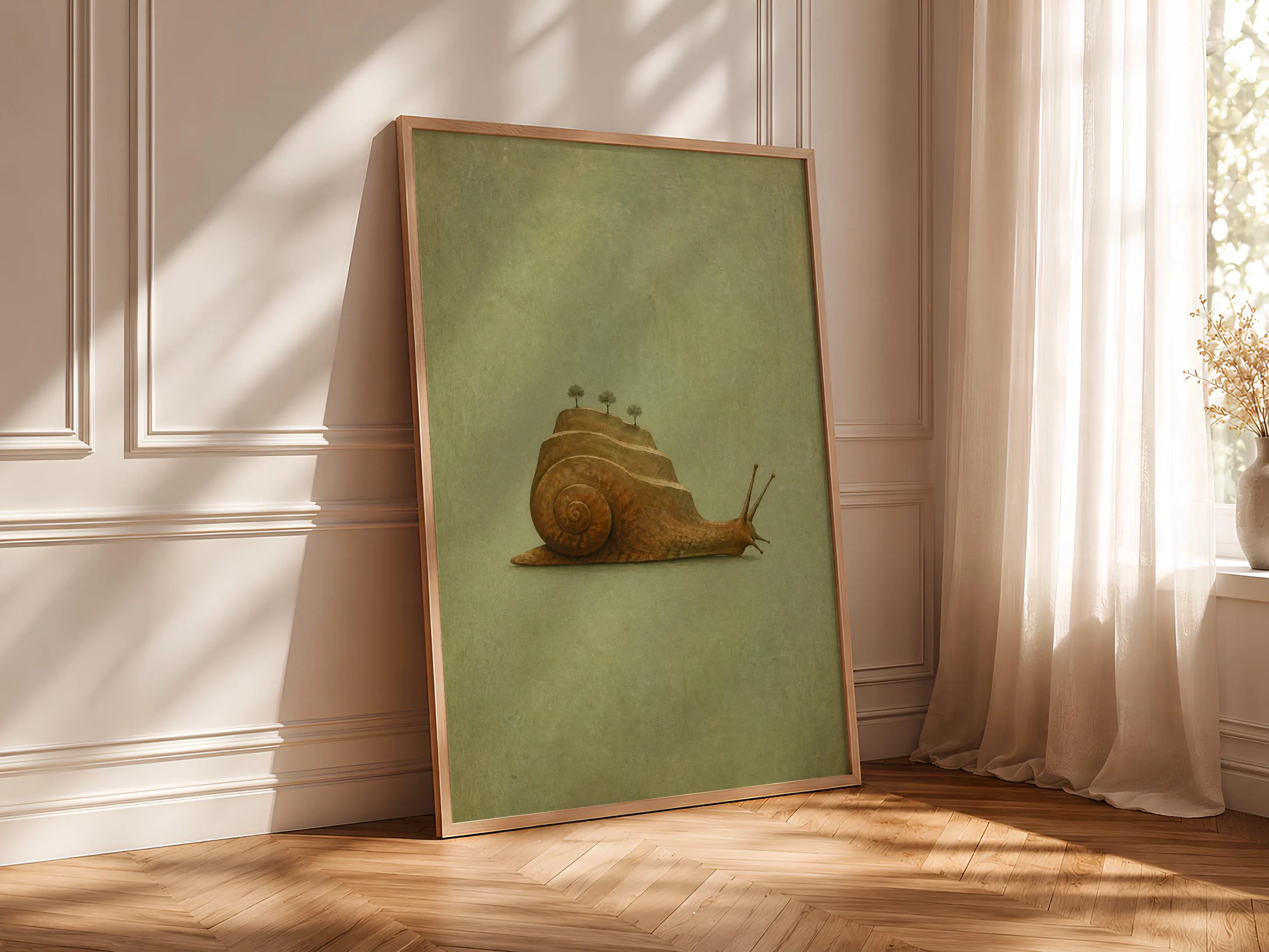 Terrace Snail Wall Art, Minimal Surreal Folk Landscape, Slow Living Decor – Calm Wall Art by Artsify thumbnail 4