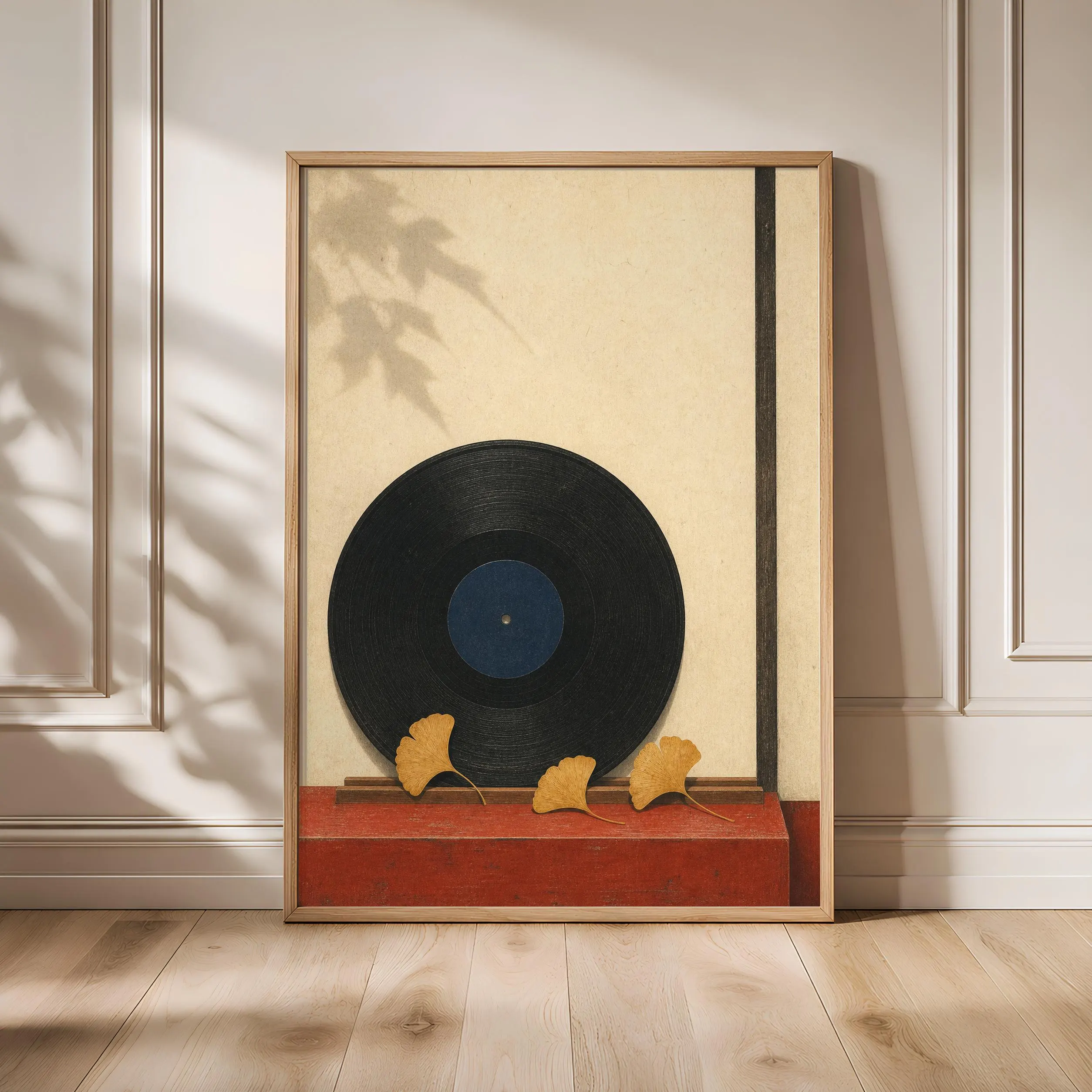 Ginkgo Vinyl Record Print, Japanese Botanical Wall Art, Minimalist Music Poster, Japandi Autumn Decor, Housewarming Gift – Calm Wall Art by Artsify