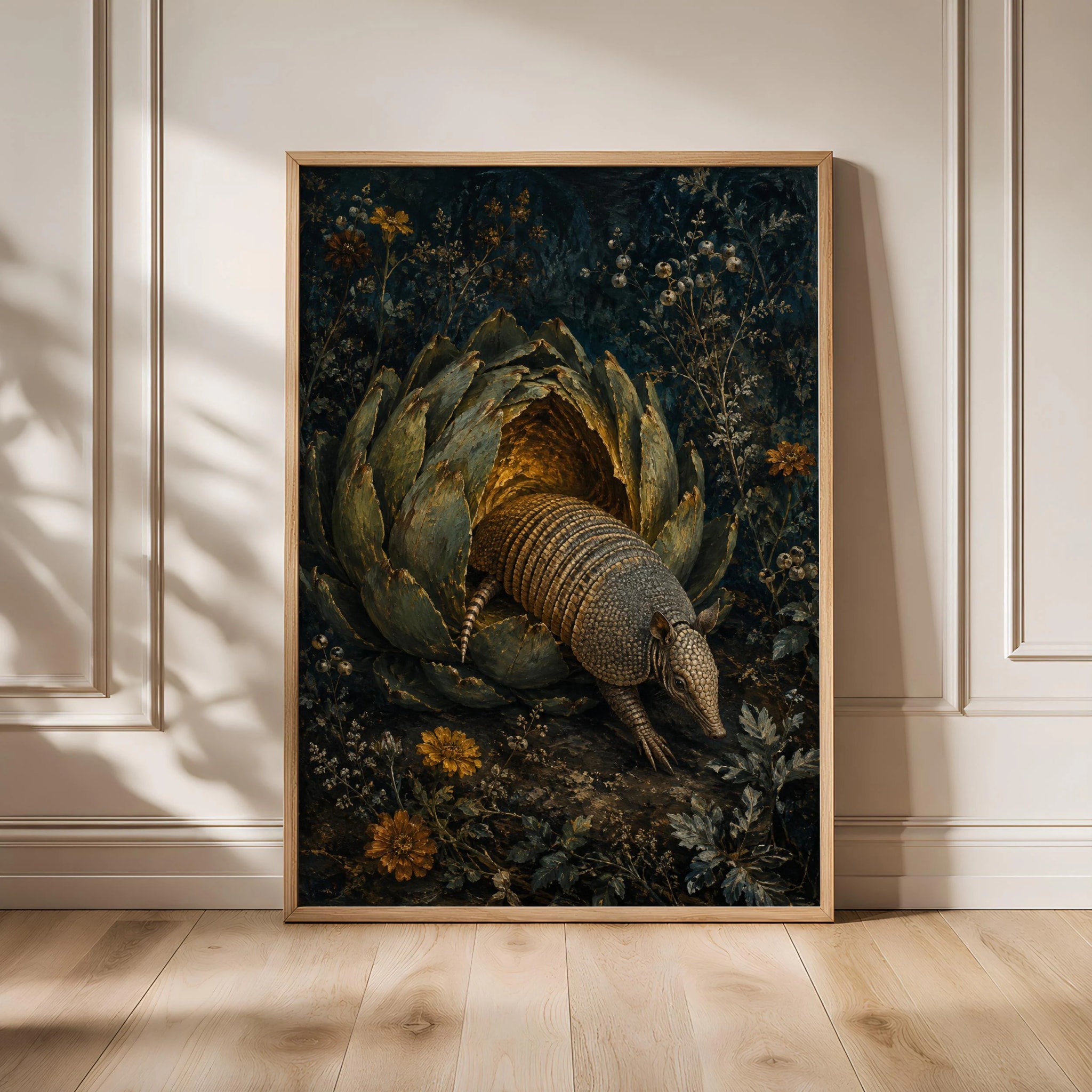 Armadillo Artichoke Wall Art, Surreal Oil Painting – Calm Wall Art by Artsify