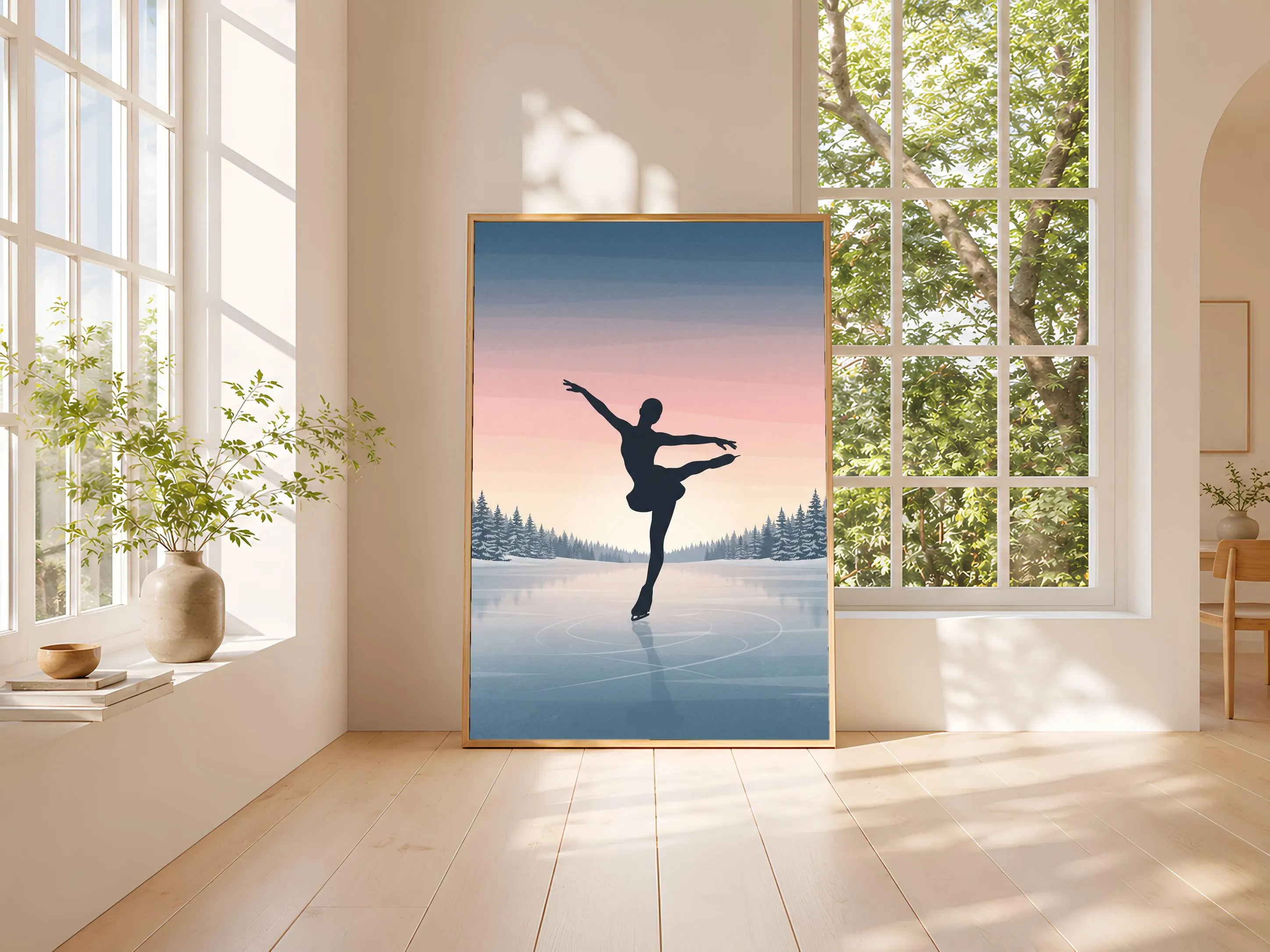 Ice Skater Print, Winter Scene Poster, Dusty Blue Wall Art, Skating Gift, Housewarming Gift – Calm Wall Art by Artsify thumbnail 3