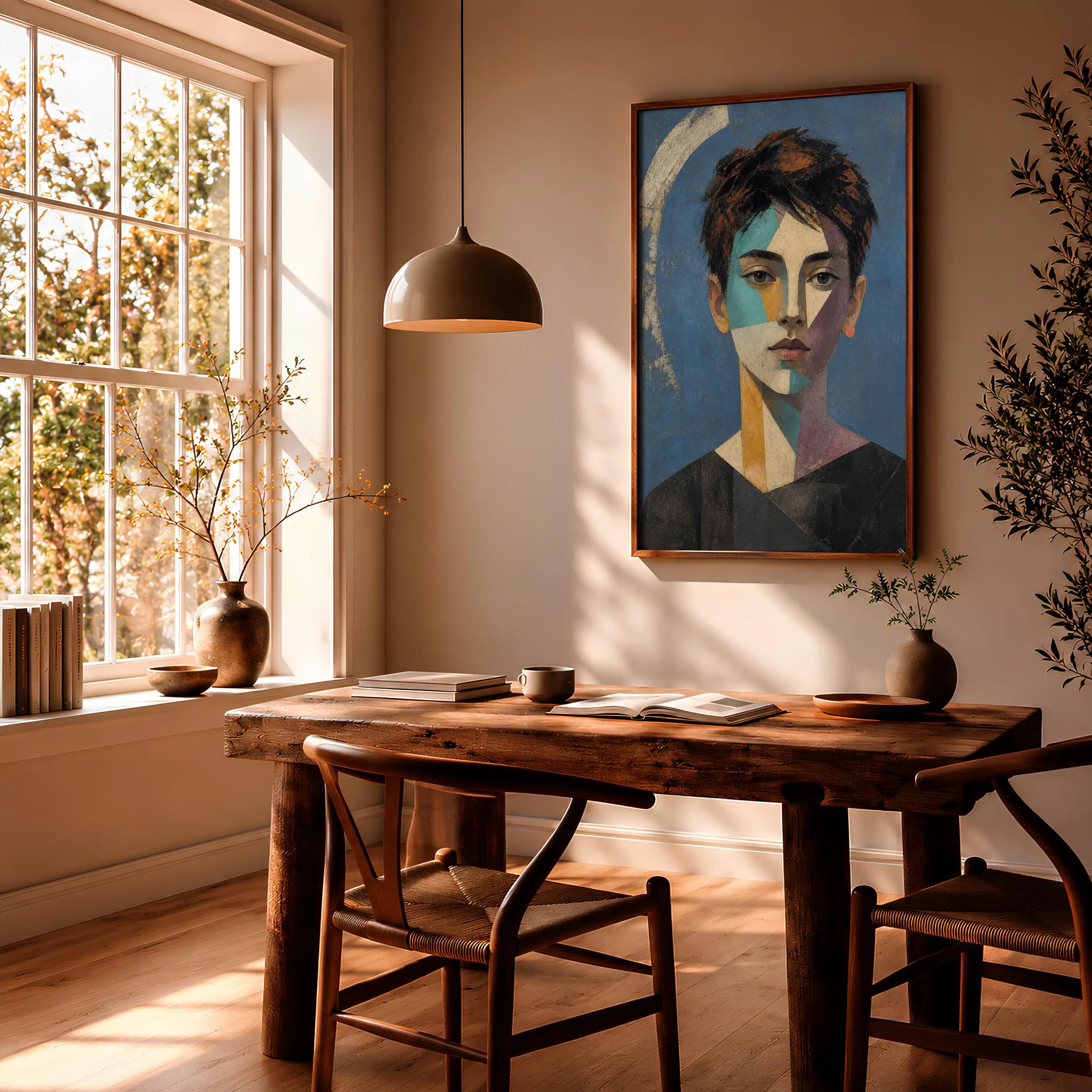 Cubist Portrait Print, Painted Paper Wall Art, Coral Slate Poster, Housewarming Gift – Calm Wall Art by Artsify thumbnail 2