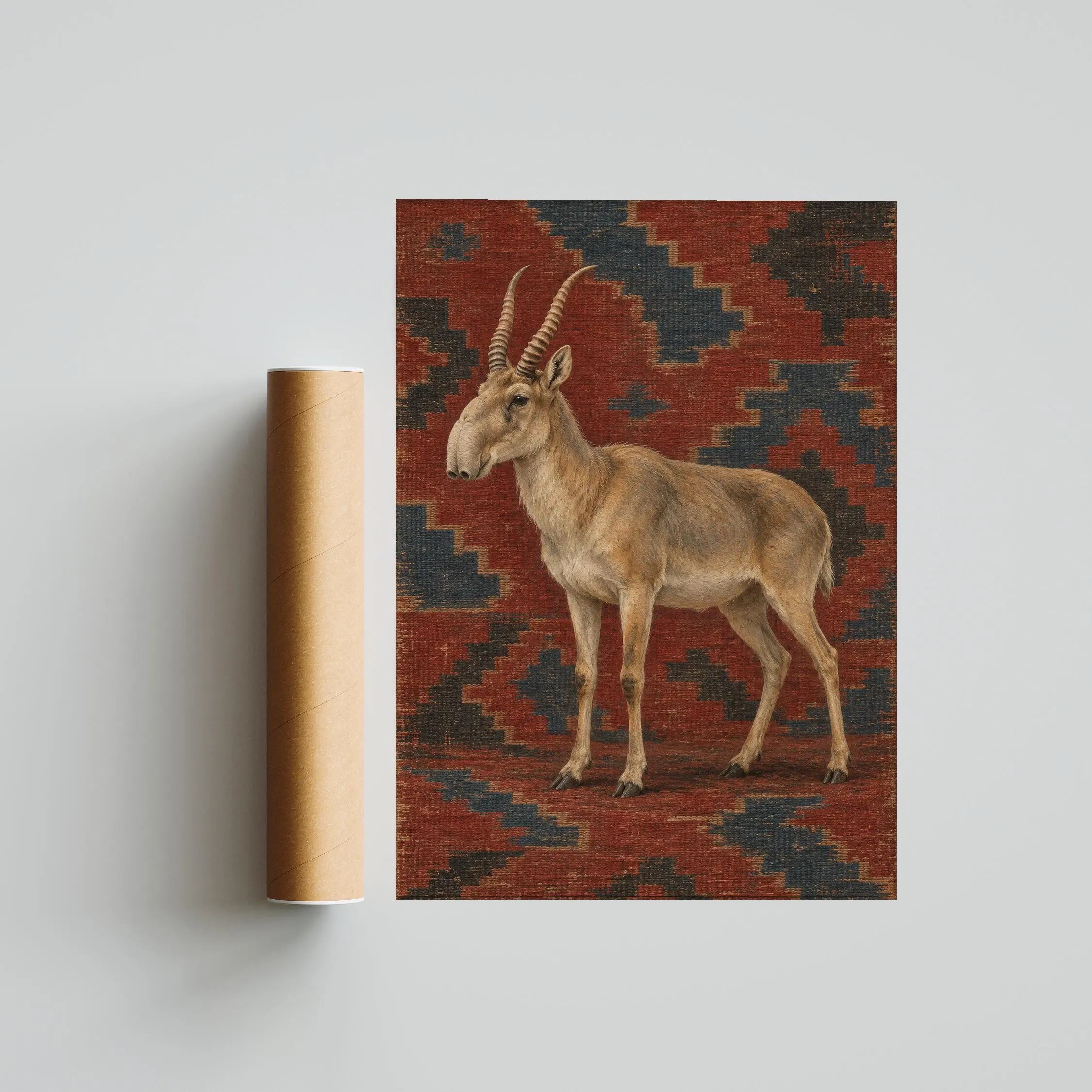 Saiga Antelope Wall Art, Vintage Kilim Wildlife Painting – Calm Wall Art by Artsify thumbnail 5