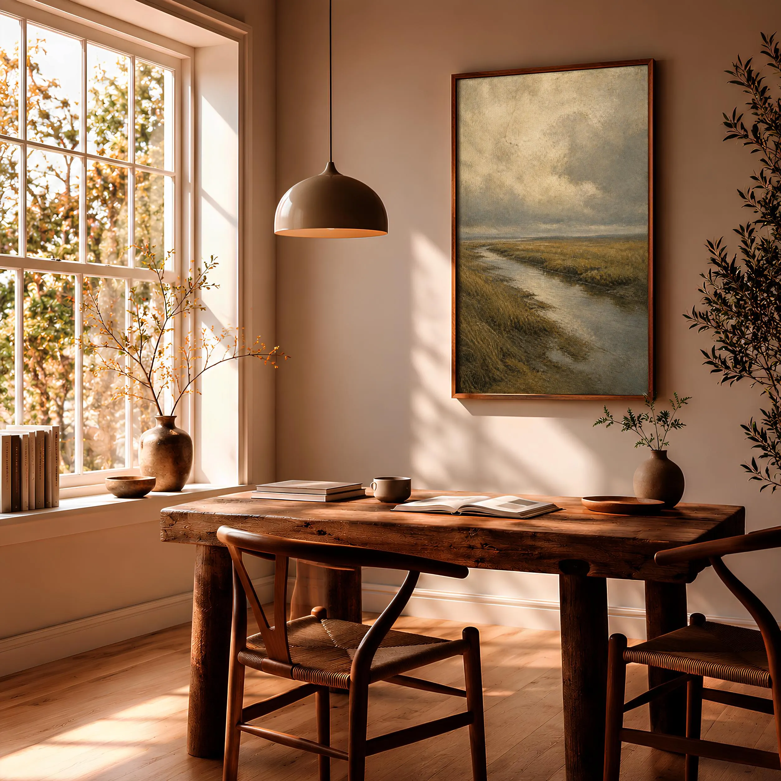 Salt Marsh Wall Art, Muted Coastal Oil Painting Print – Calm Wall Art by Artsify thumbnail 2