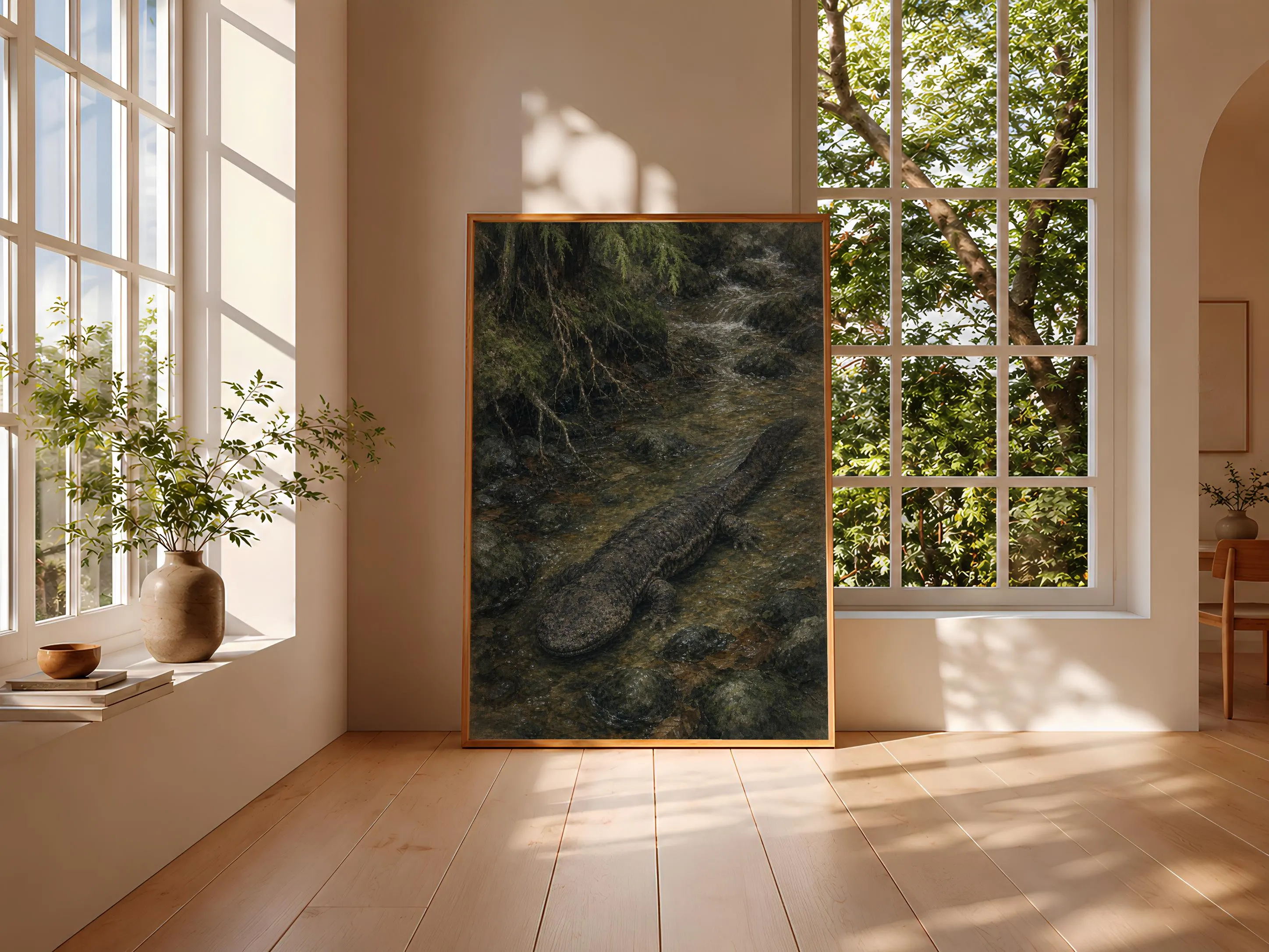 Giant Salamander Painting Print, Japanese Wildlife Wall Art, Forest Stream Poster, Woodland Nature Decor, Housewarming Gift – Calm Wall Art by Artsify thumbnail 3
